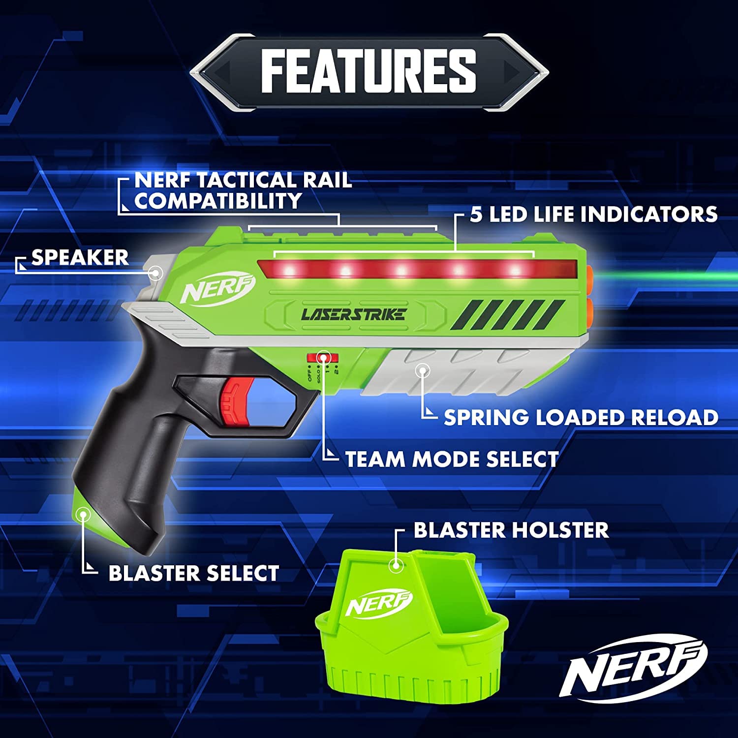 Nerf Laser Strike showcases 300ft range for outdoor laser tag sessions.