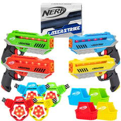 Nerf Laser Strike four-blaster pack in action for fast-paced laser tag battles.