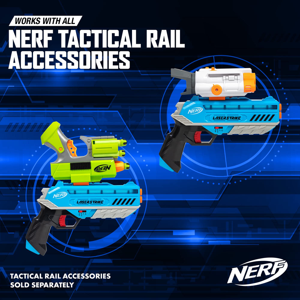 Nerf Laser Strike plays well indoors and outdoors for family games.