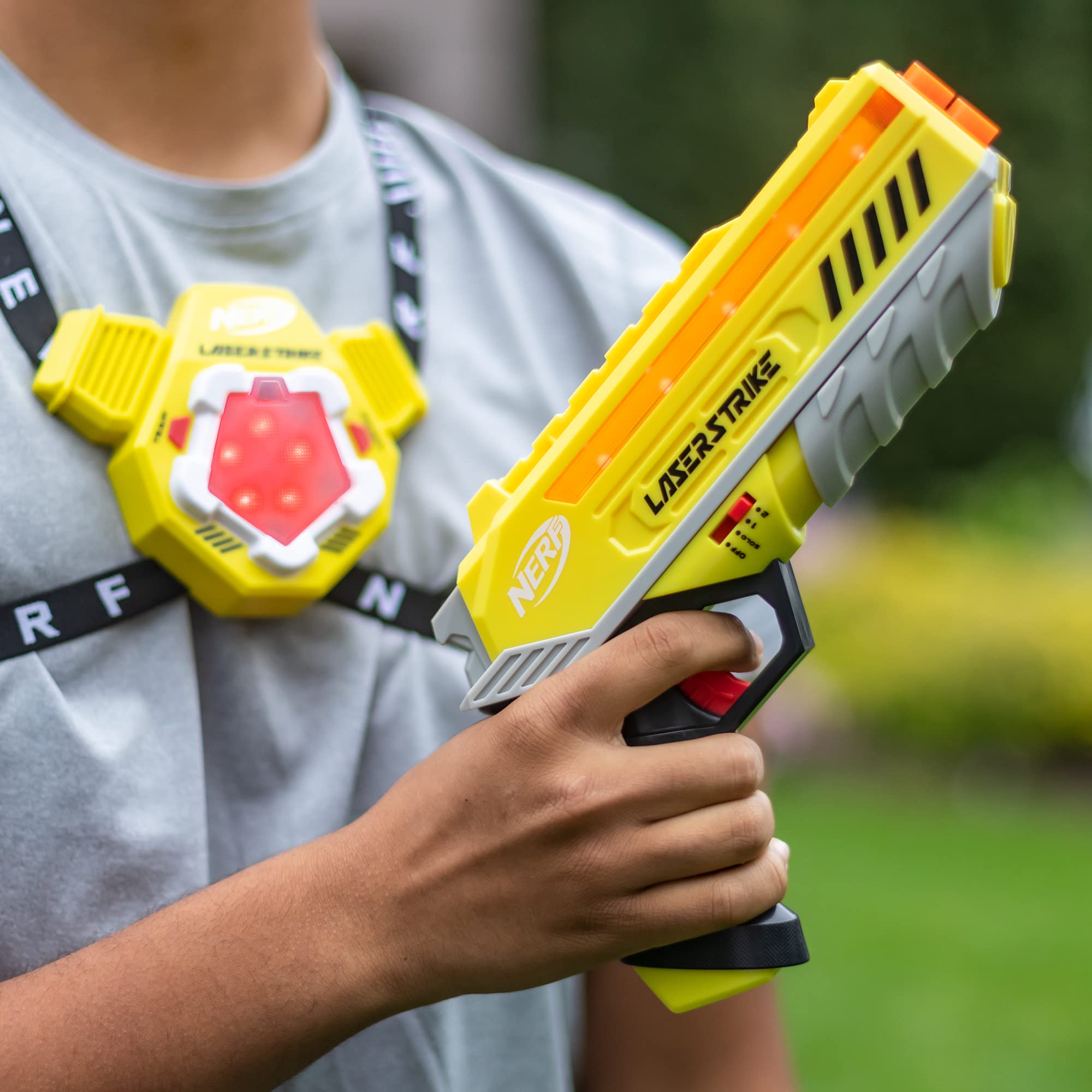 Nerf Laser Strike indoor-outdoor play for versatile family fun.