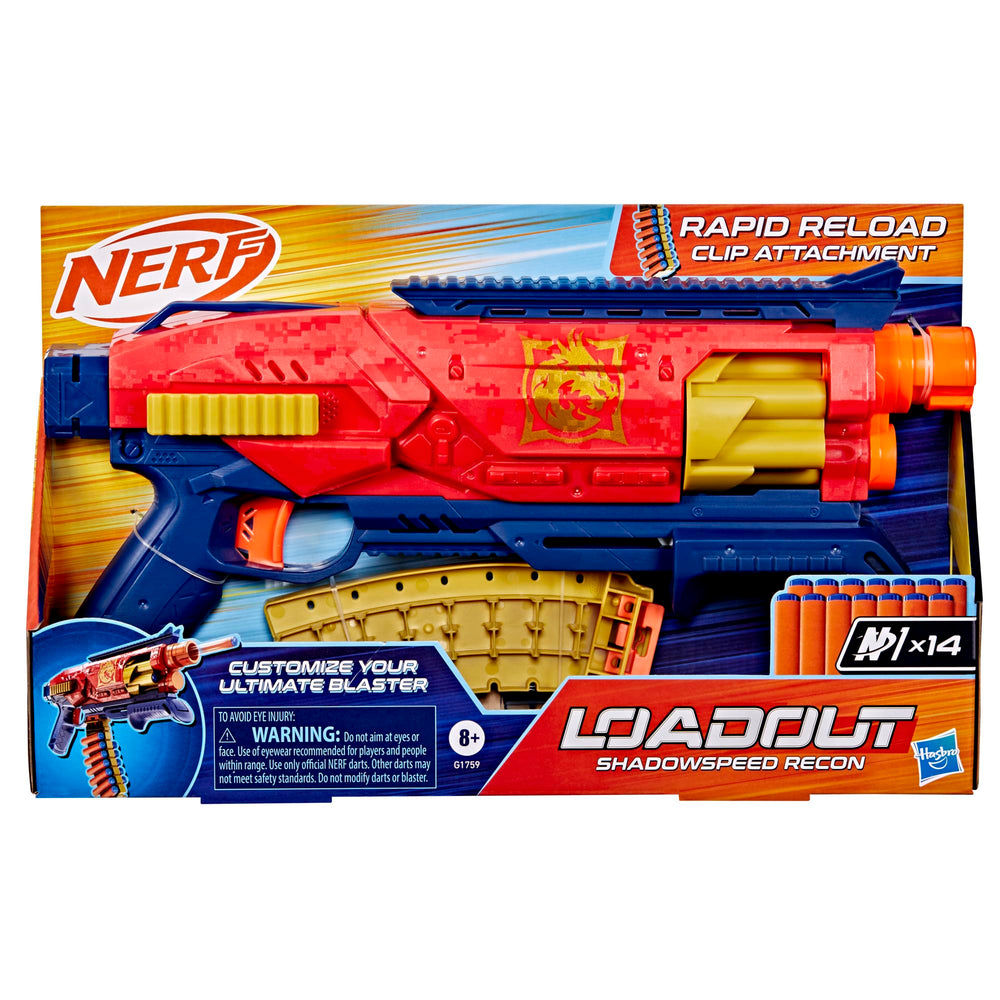 Nerf Loadout Shadowspeed Recon blaster side view emphasizes compact form for tight battles.