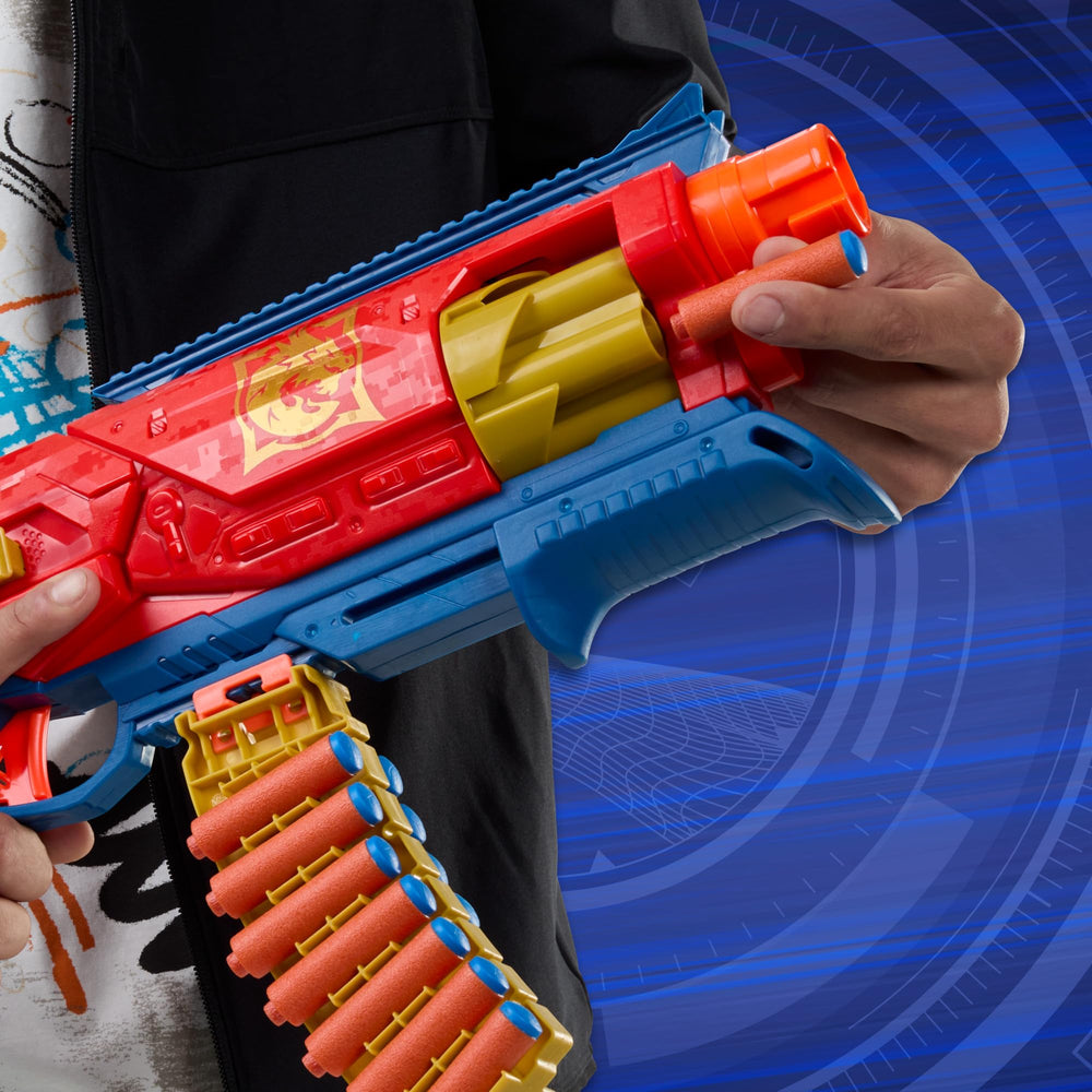 Nerf Loadout Shadowspeed Recon revolver cylinder shows six-dart capacity for sustained fire.