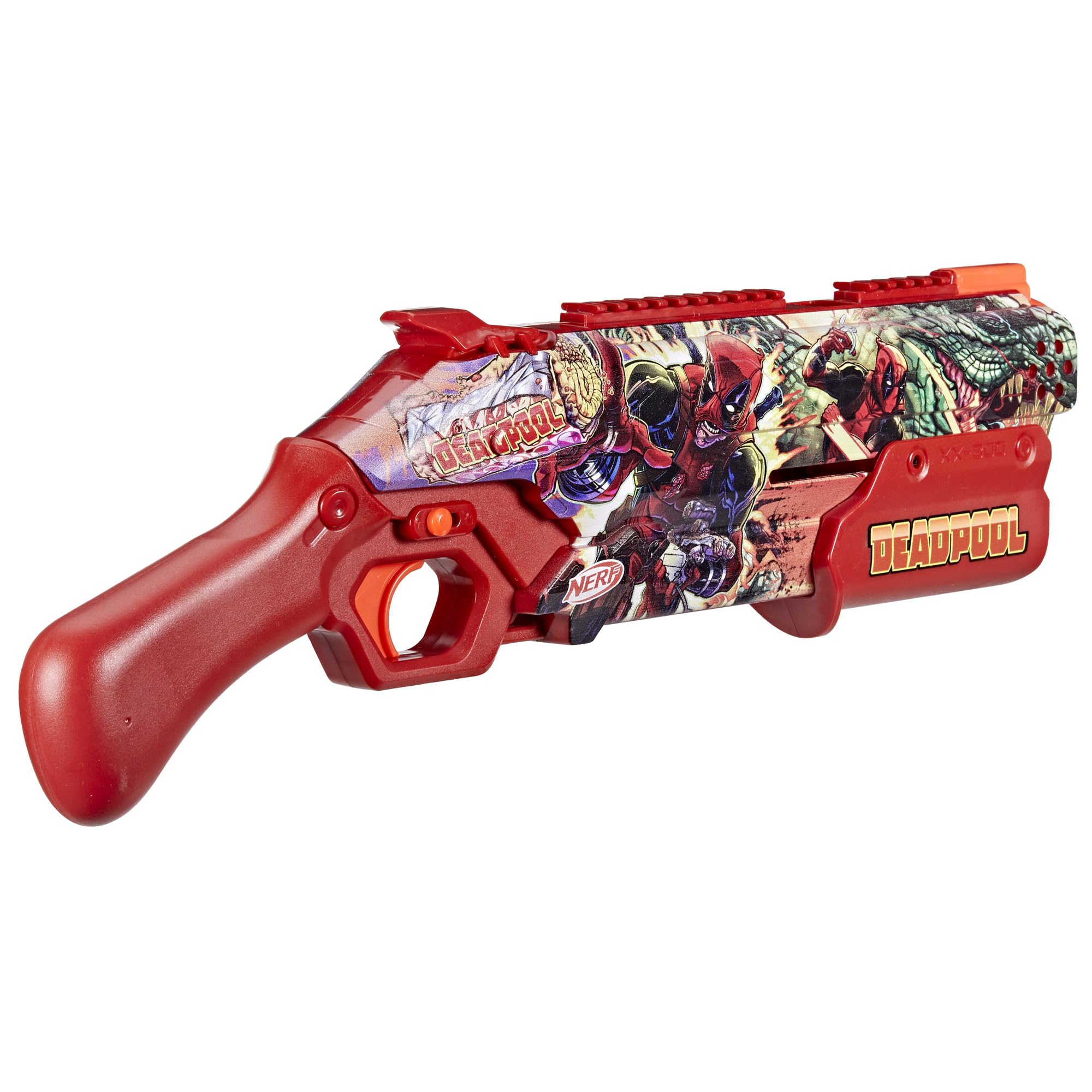 Nerf Marvel Deadpool Blaster breech-load close-up for easy loading
