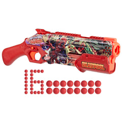 Nerf Marvel Deadpool Blaster front view with bold Deadpool graphics for high-energy battles