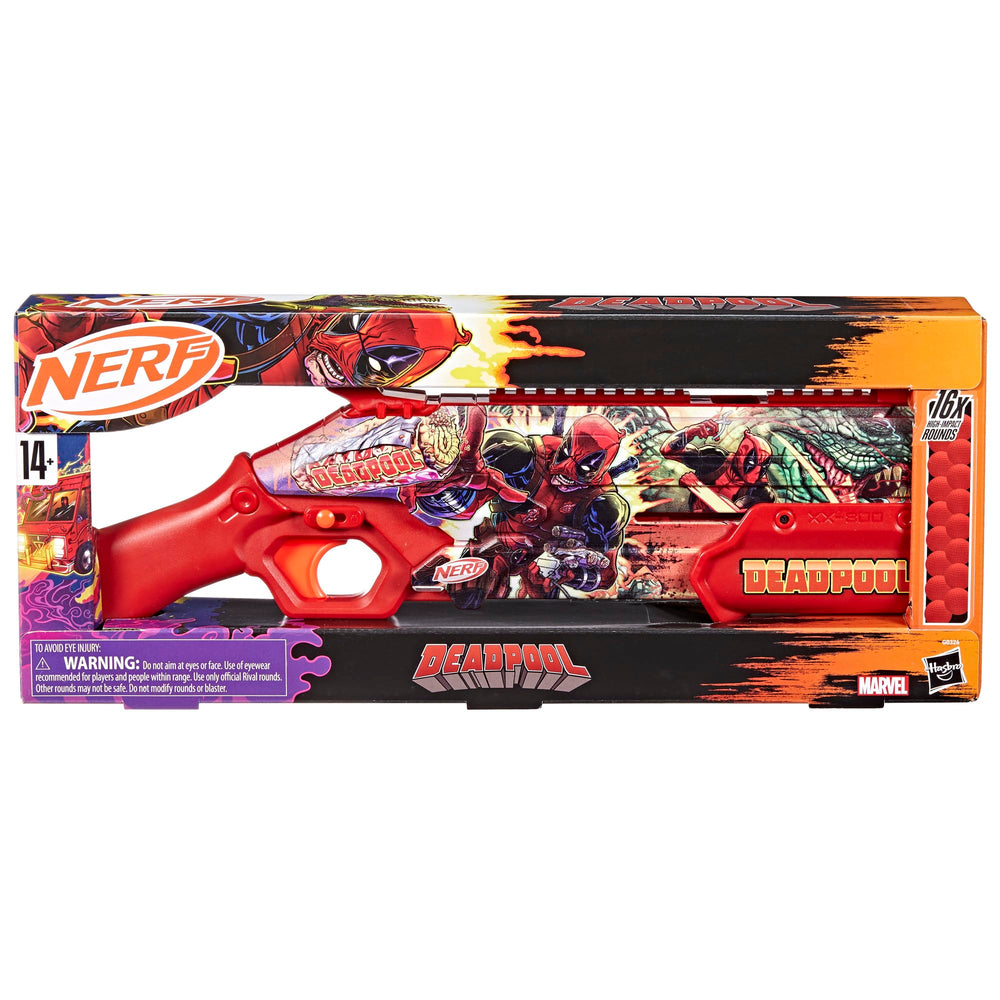 Nerf Marvel Deadpool Blaster in hand ready for action-packed Nerf games