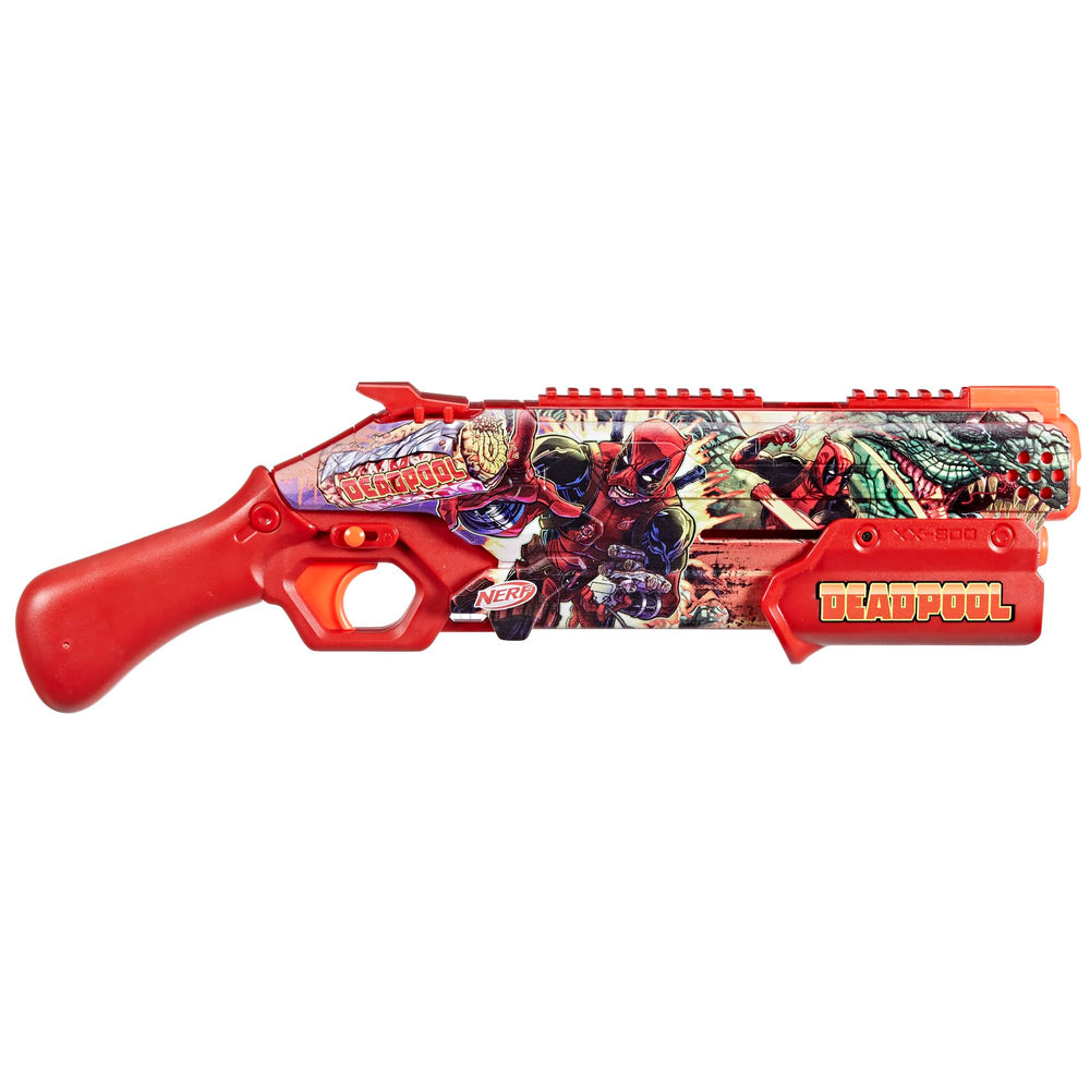 Nerf Marvel Deadpool Blaster priming action highlighting breech-load mechanism