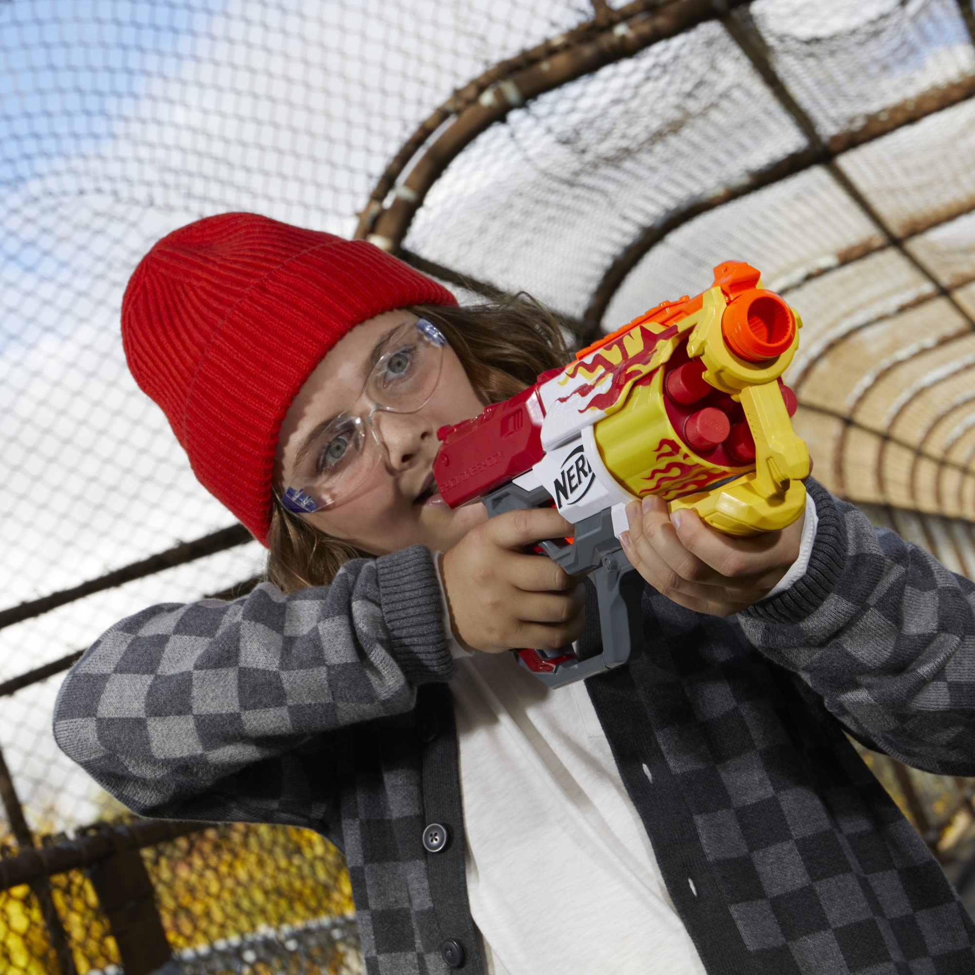 Nerf Mega CycloneShock Hotrod loading darts into the drum for fast prep.