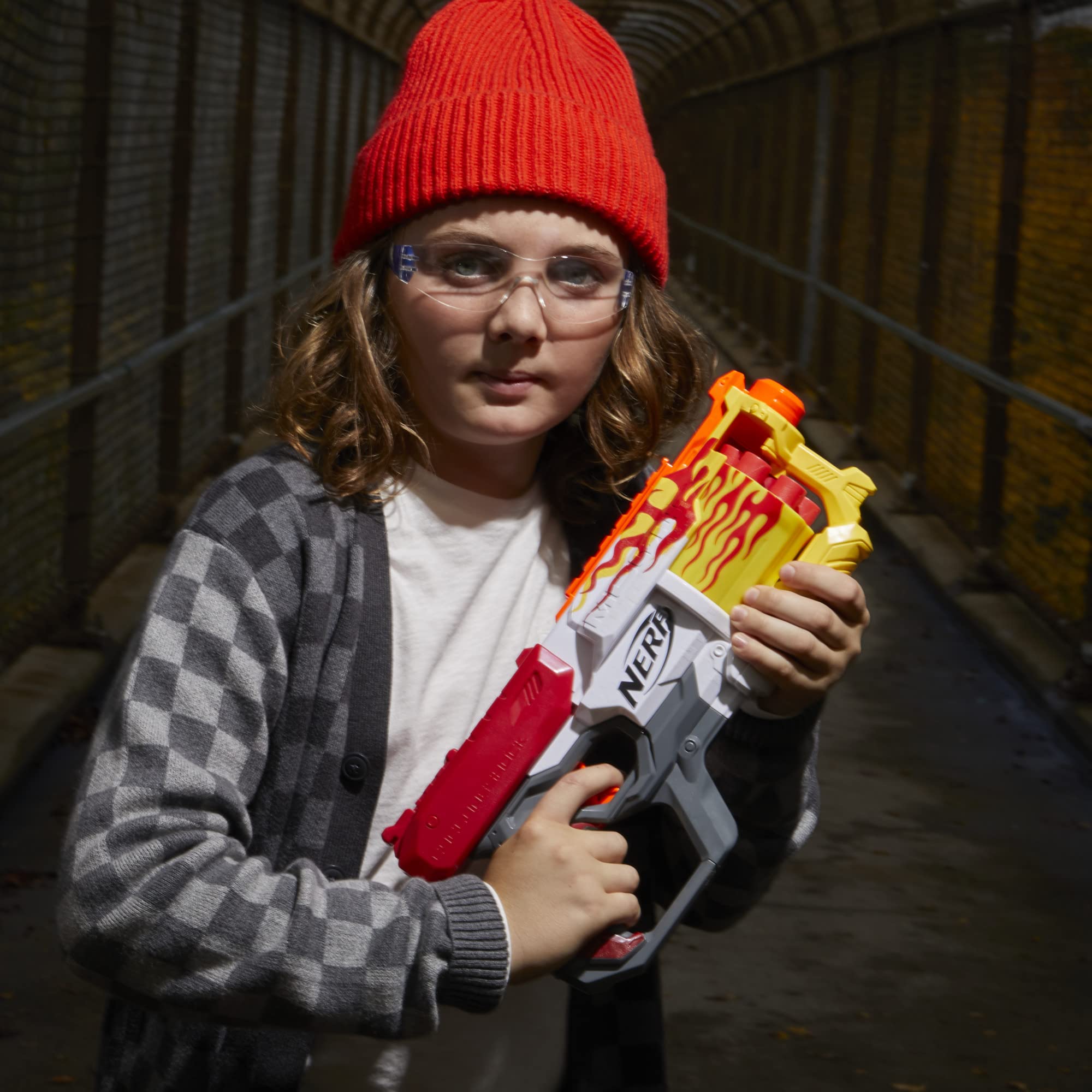 Nerf Mega CycloneShock Hotrod outdoor battle-ready in daylight.