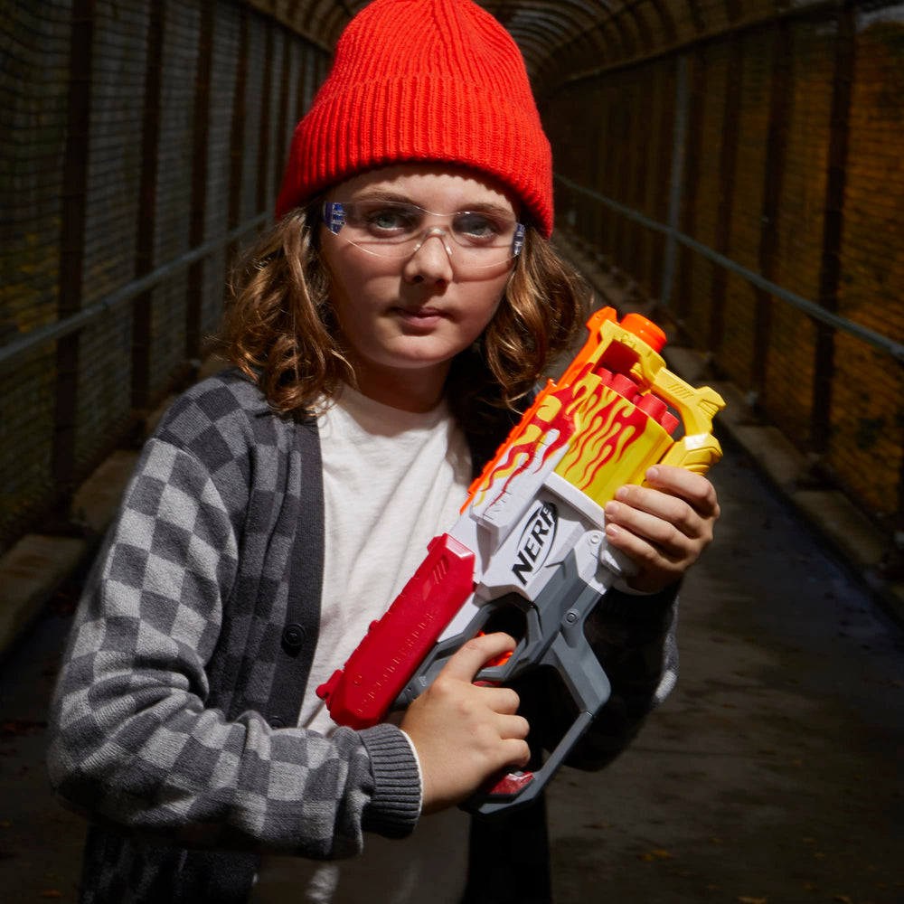 Nerf Mega CycloneShock Hotrod outdoor battle-ready in daylight.