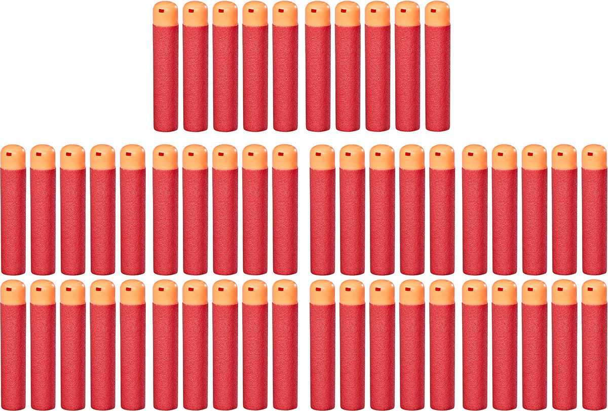 Nerf Mega Dart Refill 50-pack front view for backyard battles with reliable performance.