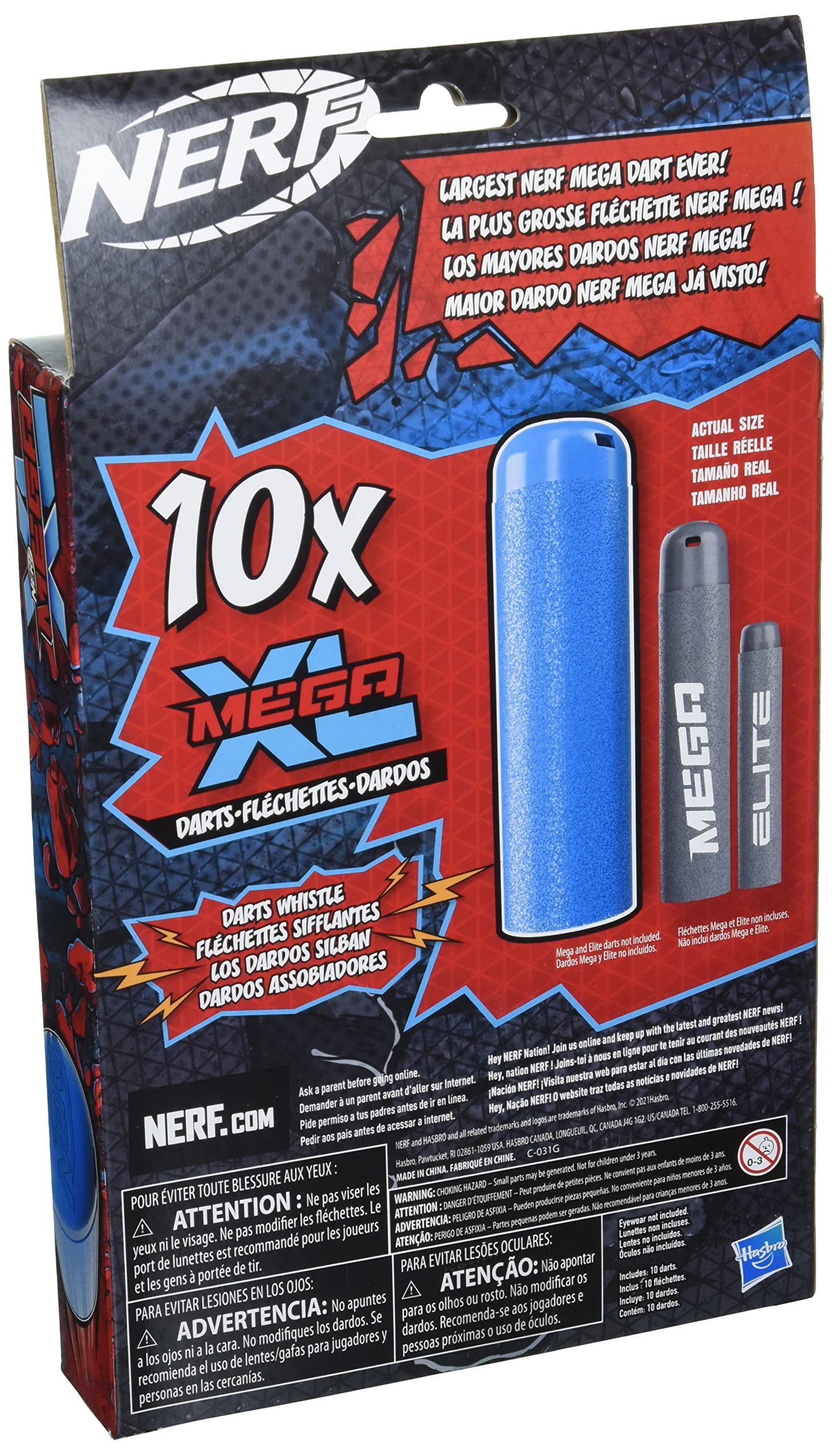 Nerf Mega XL whistler darts in flight for dramatic sound effects.
