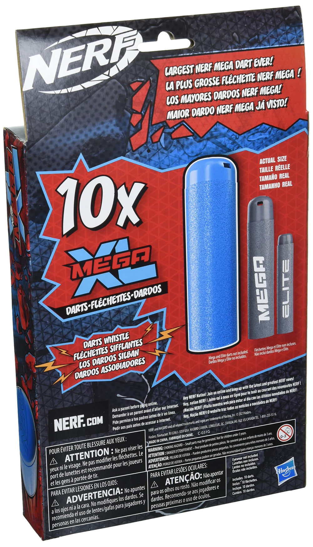 Nerf Mega XL whistler darts in flight for dramatic sound effects.