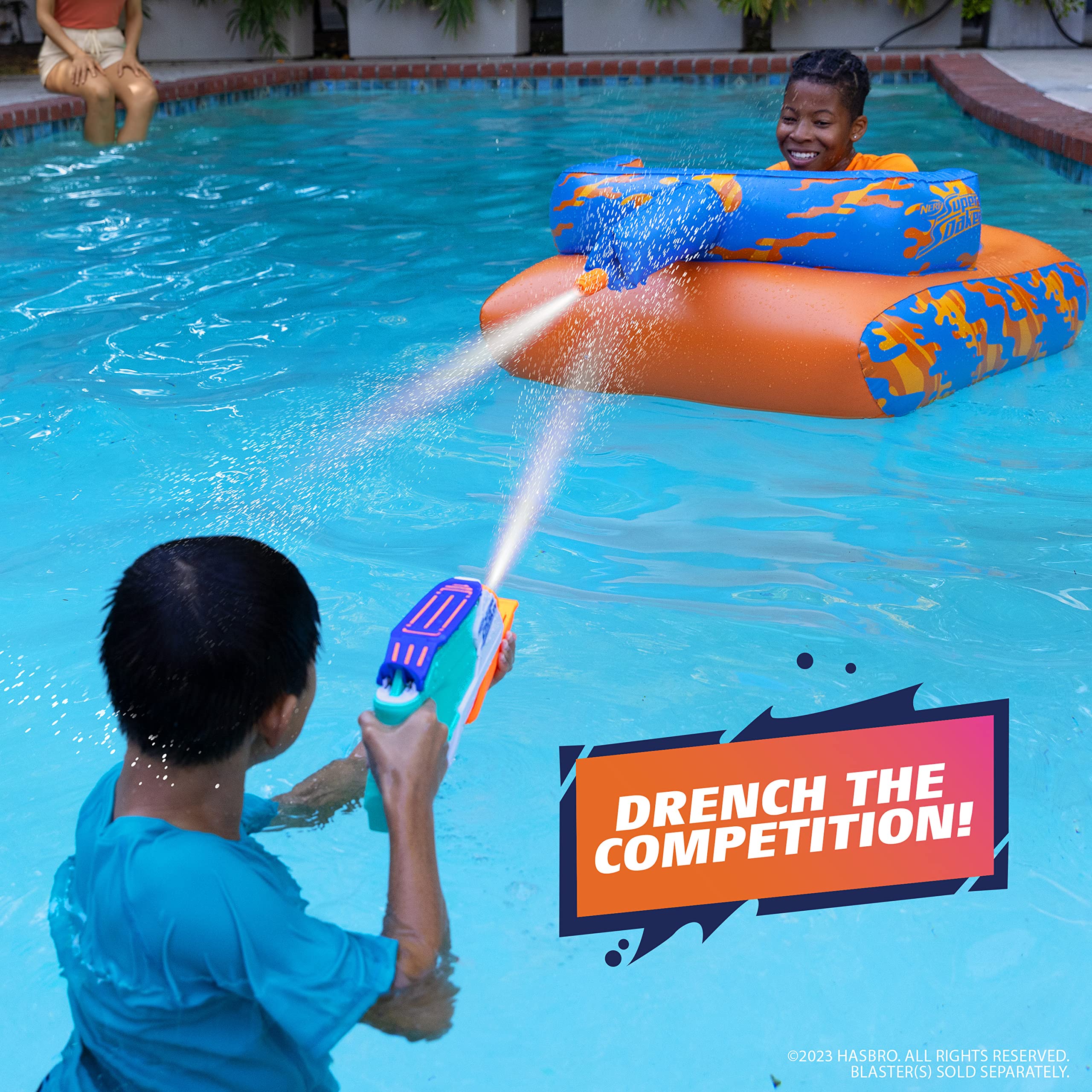 NERF Megaforce Tank ride-on front view with hidden pool-fed blaster