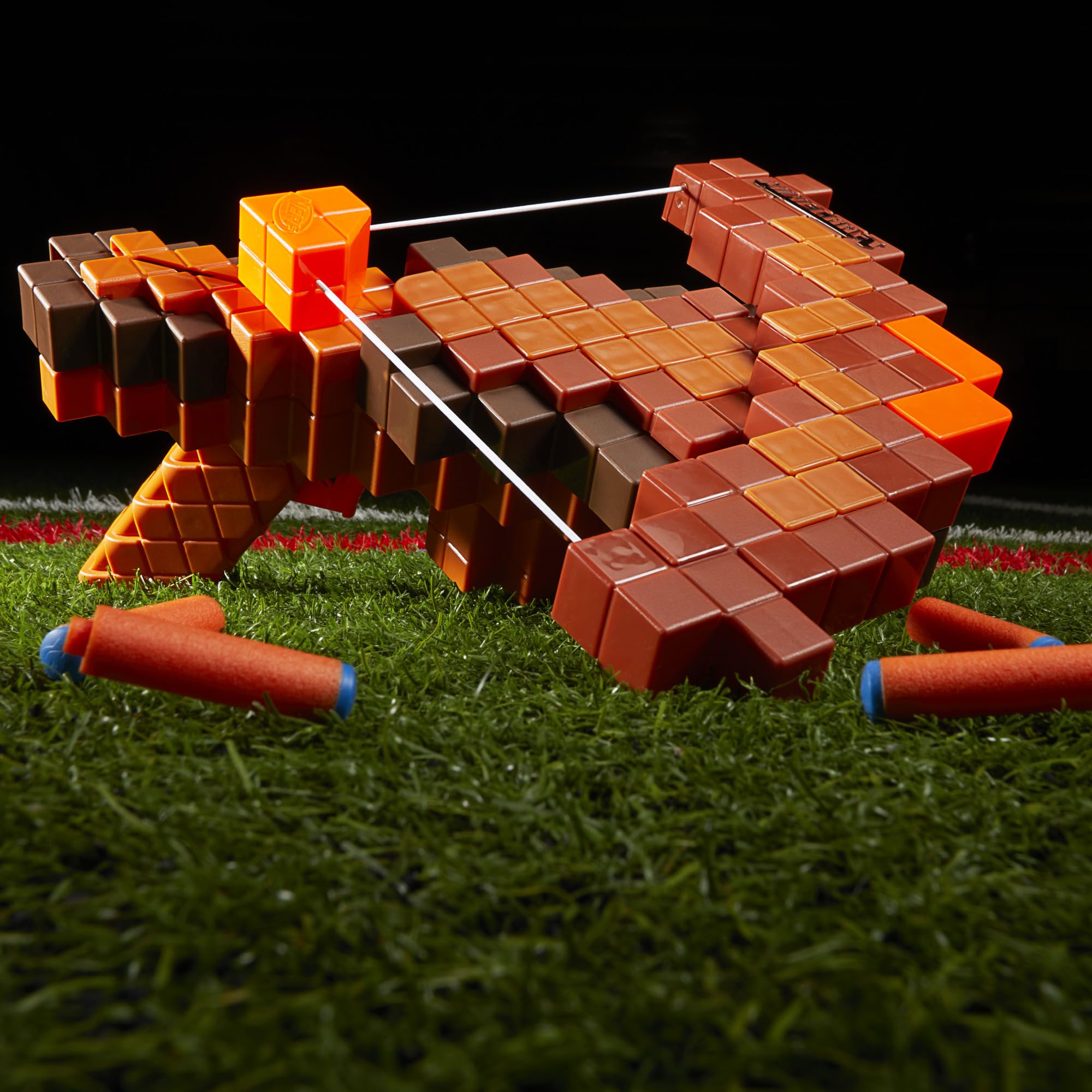 Officially licensed Nerf Minecraft Pillager's Crossbow packaging with Mojang branding.