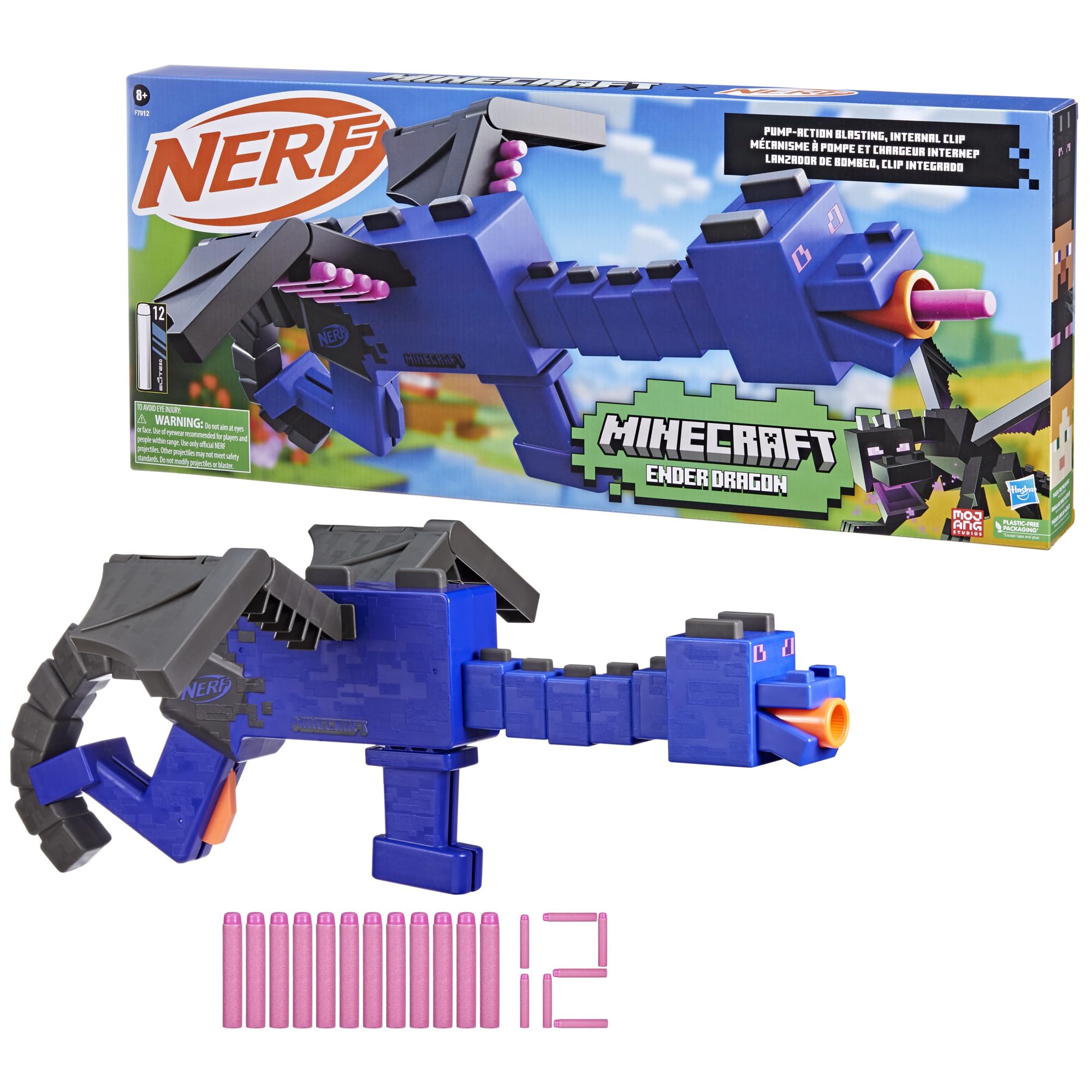 Nerf Minecraft Ender Dragon Blaster battery-free design for versatile play