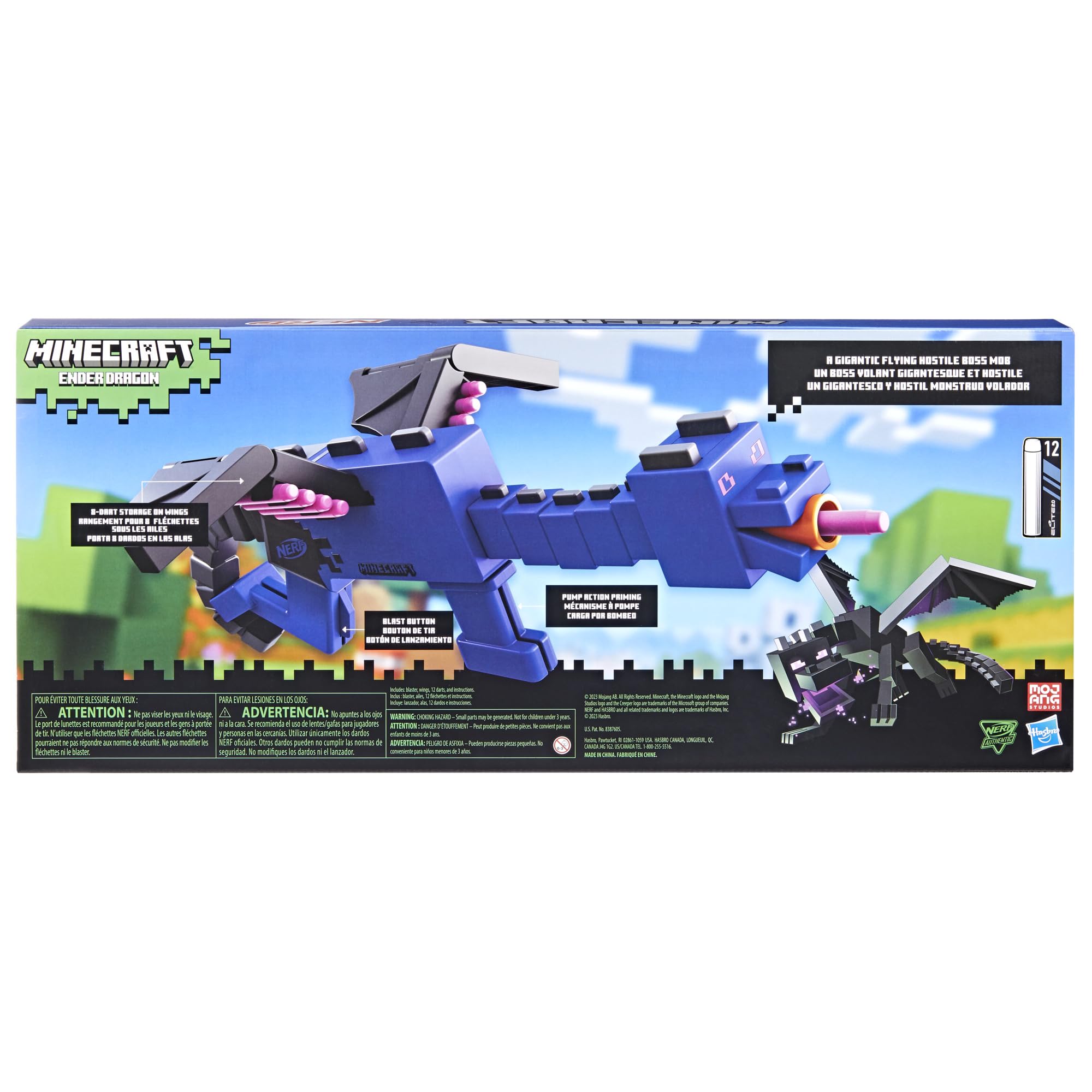 Nerf Minecraft Ender Dragon Blaster suitable for indoor and outdoor play