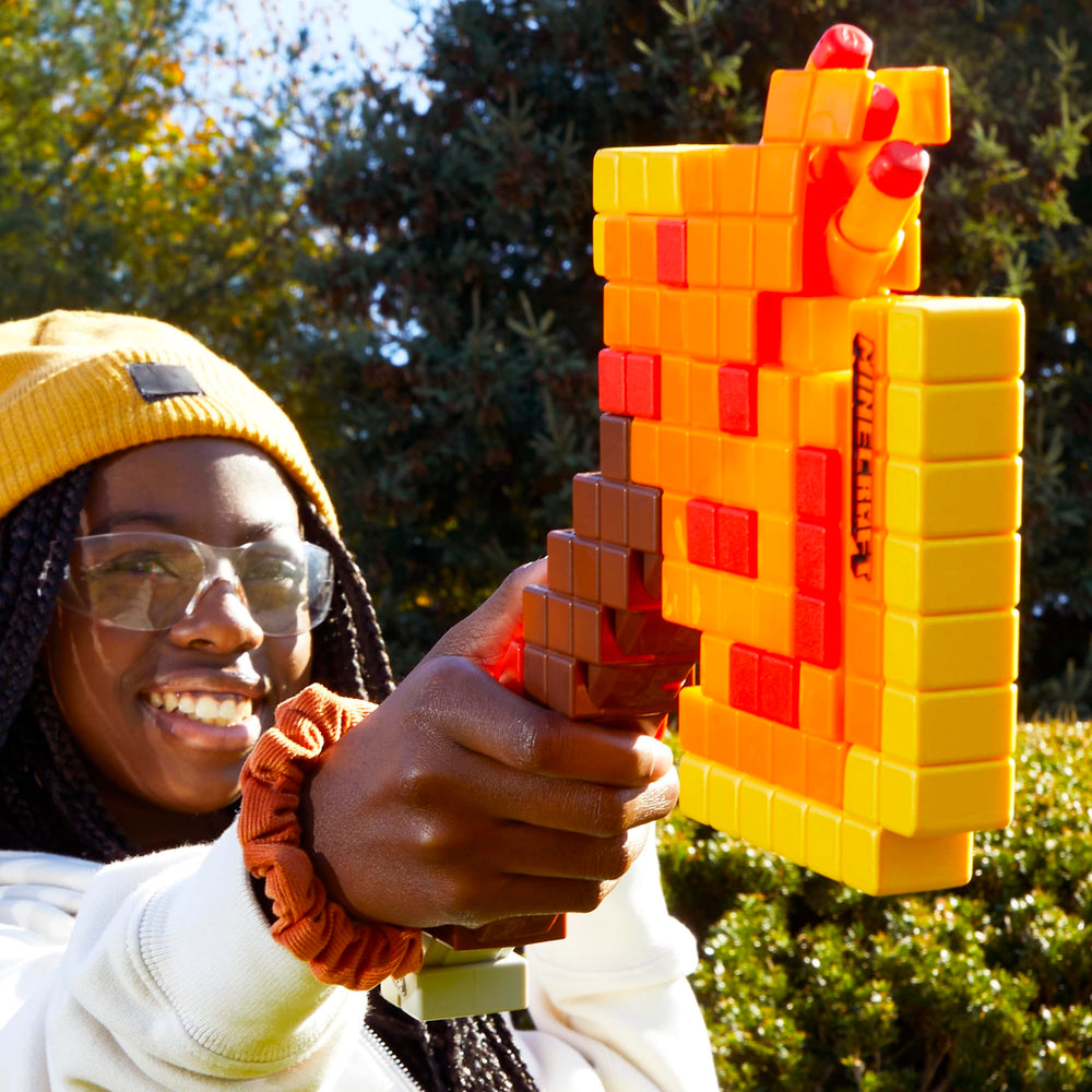 Nerf Minecraft Firebrand Axe foam-edged head for safe contact during pretend battles