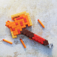 Nerf Minecraft Firebrand Axe kids playing outdoors with safe foam blaster