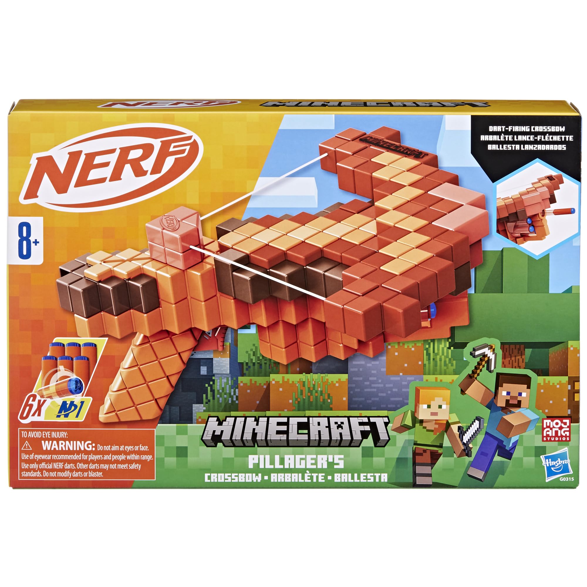 Close-up of the six-dart cylinder on the Nerf Minecraft crossbow for rapid bursts.