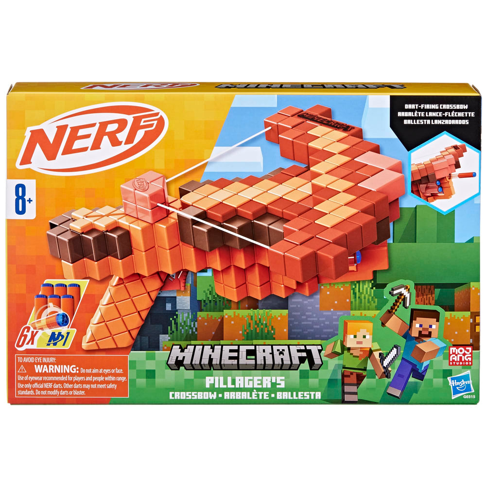 Nerf Minecraft Pillager's Crossbow being primed with the lever