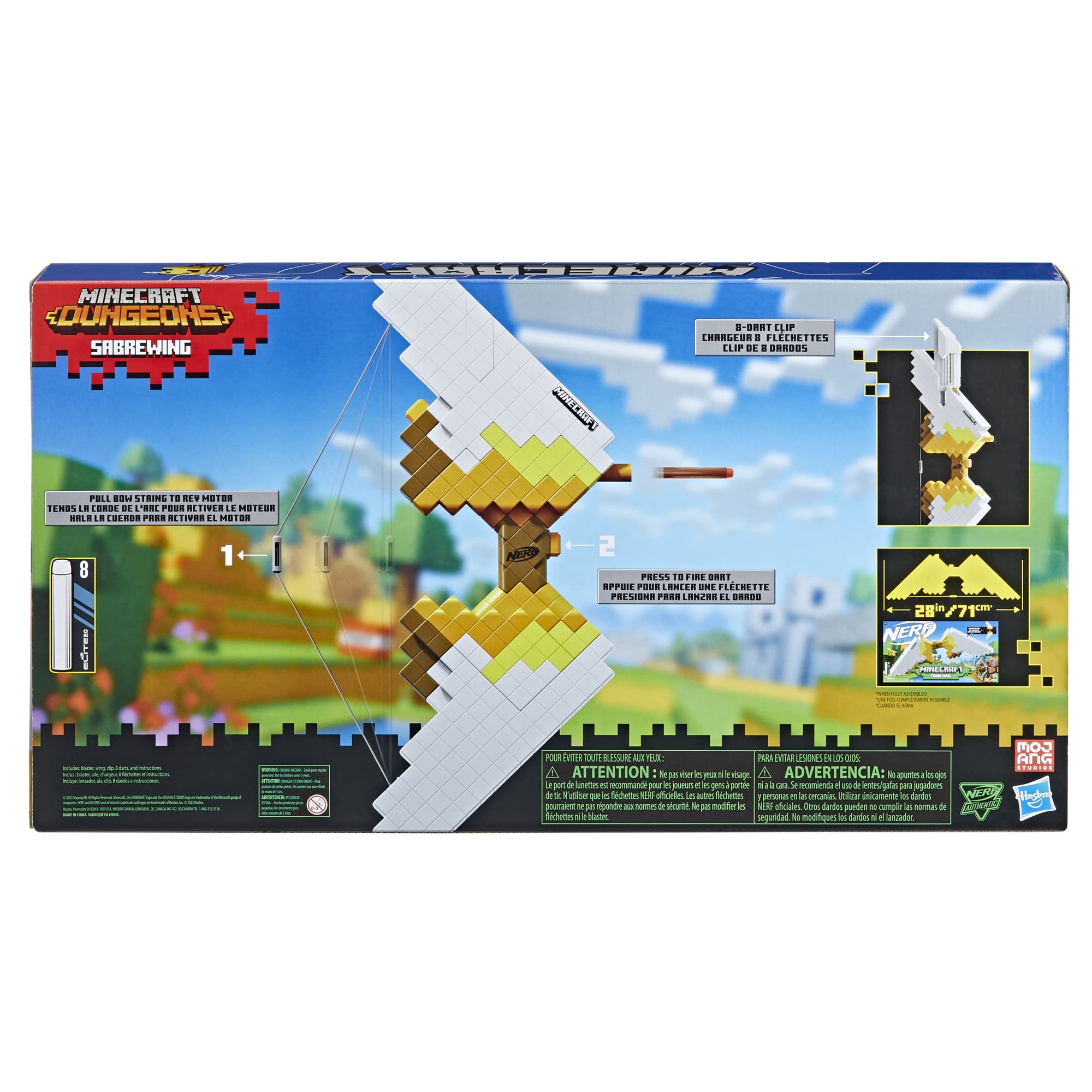 Nerf Minecraft Sabrewing Bow motorized-blasting fires eight darts in rapid sequence.