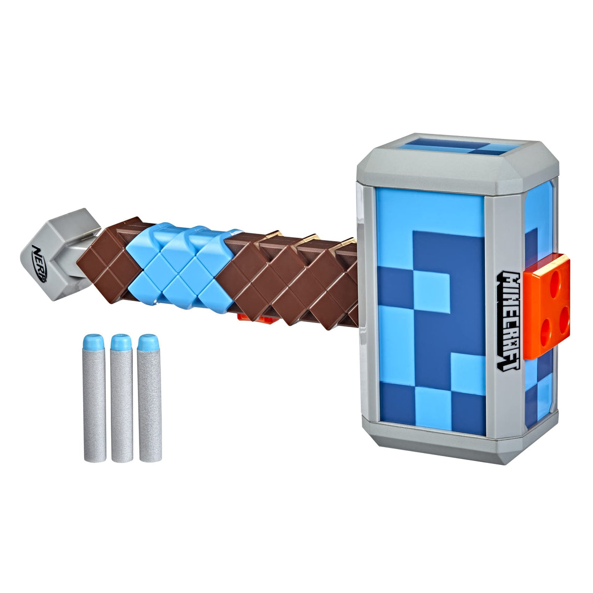 Nerf Minecraft Stormlander hammer front view for immersive battles.