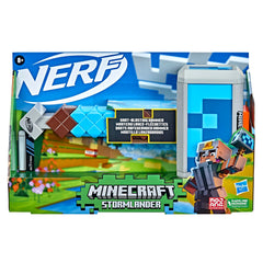 Nerf Minecraft Stormlander hammer side view highlights rugged Minecraft style.
