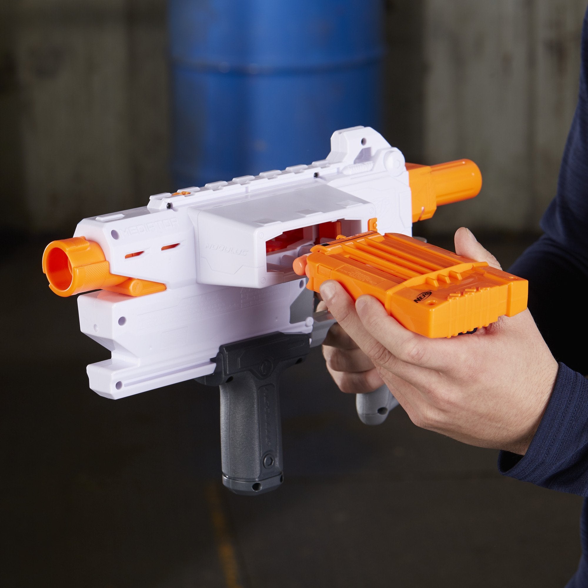 Nerf Modulus Mediator slam-fire action enables rapid six-dart bursts