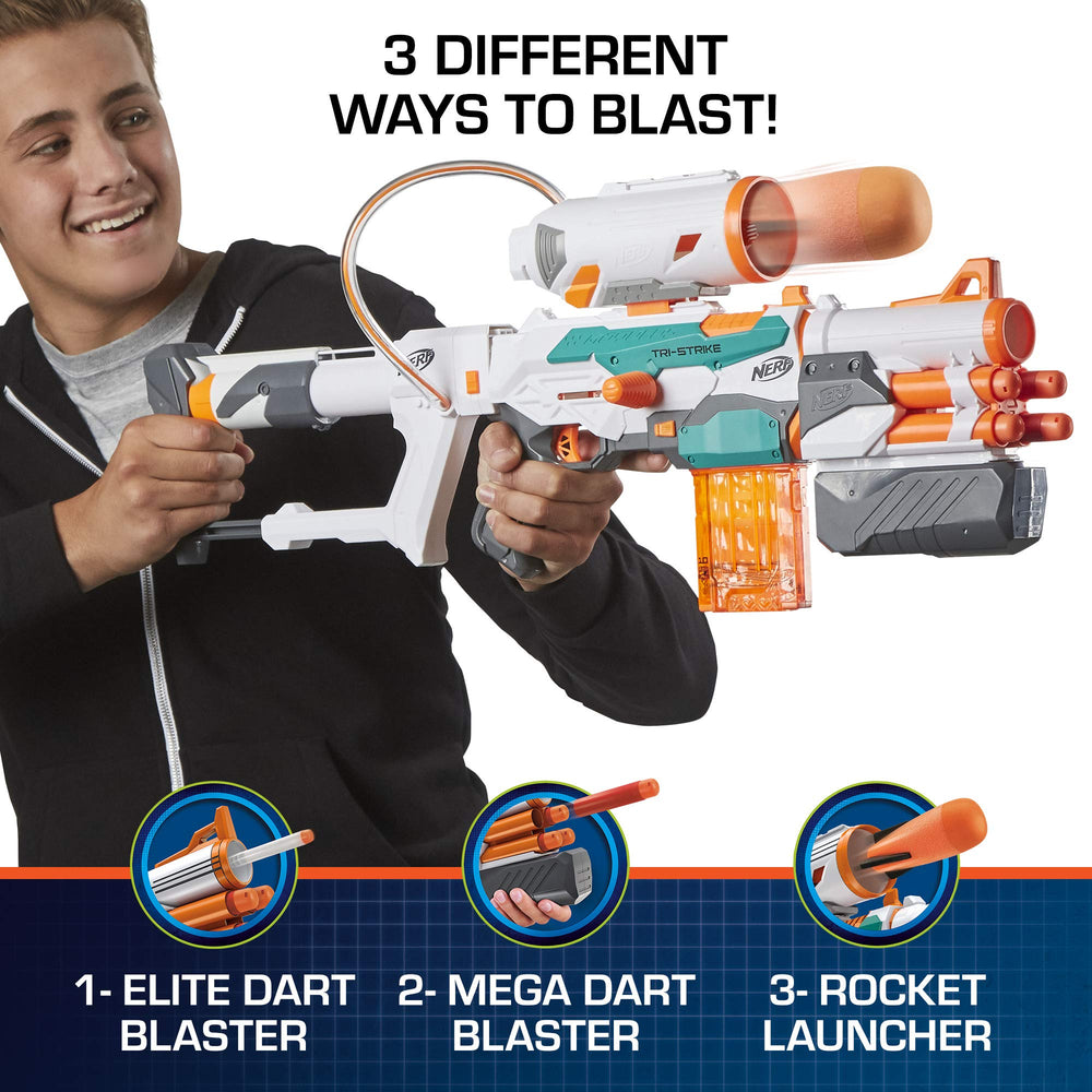 Nerf Modulus Tri-Strike 10-dart clip ready for quick reloads.