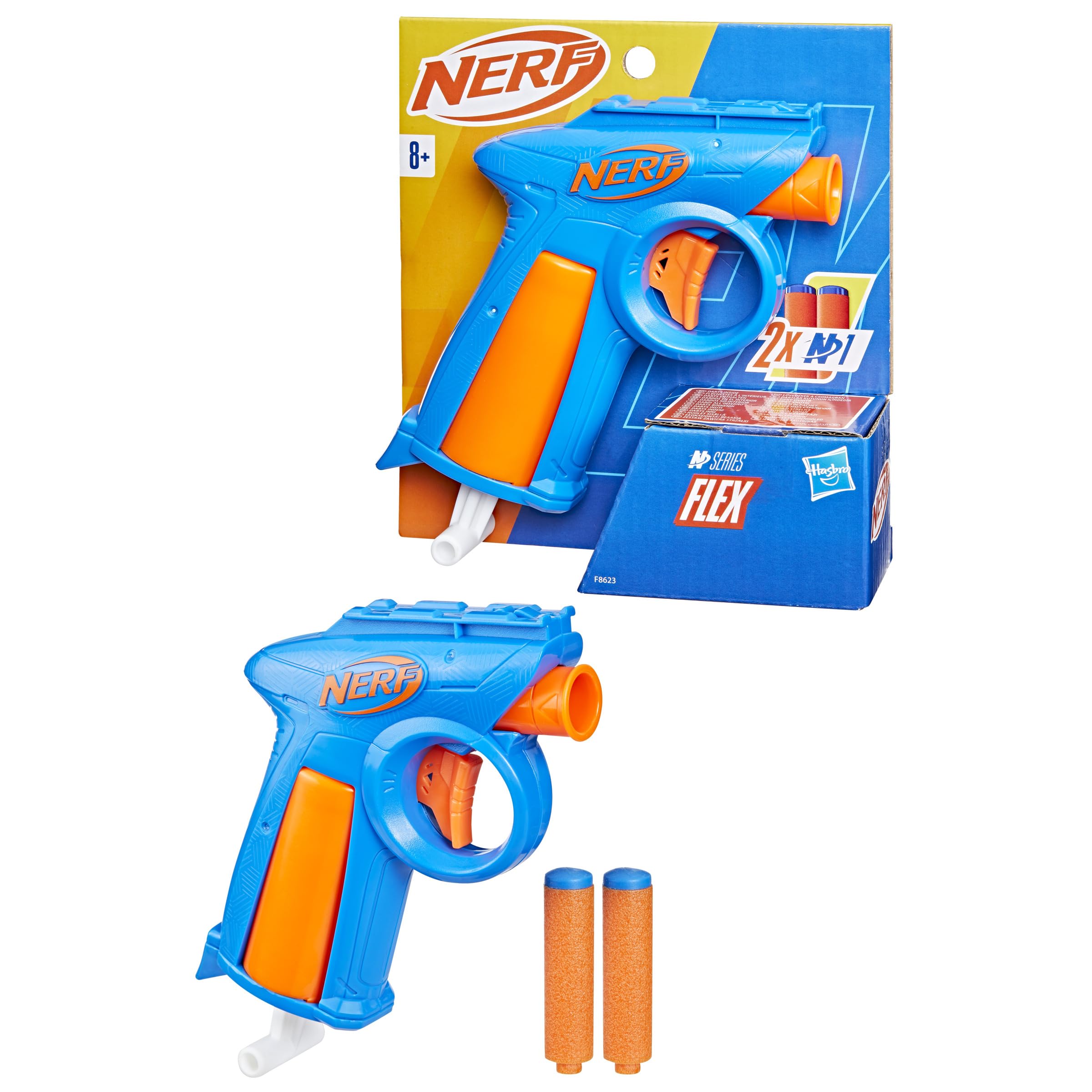 Nerf N Series Flex front view shows a compact stealth blaster ideal for quick indoor skirmishes.
