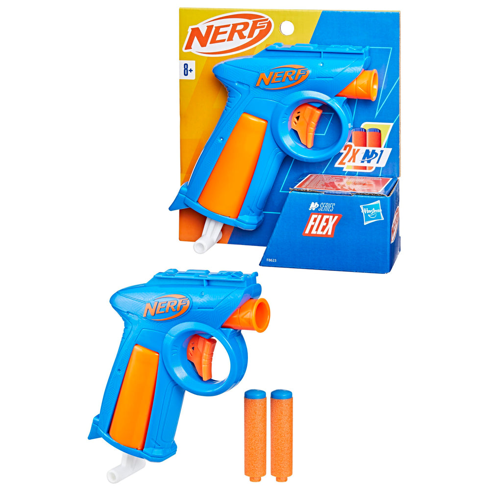 Nerf N Series Flex front view shows a compact stealth blaster ideal for quick indoor skirmishes.