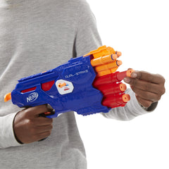 Nerf N-Strike Elite Dual-Strike blaster rapid-fire pose.