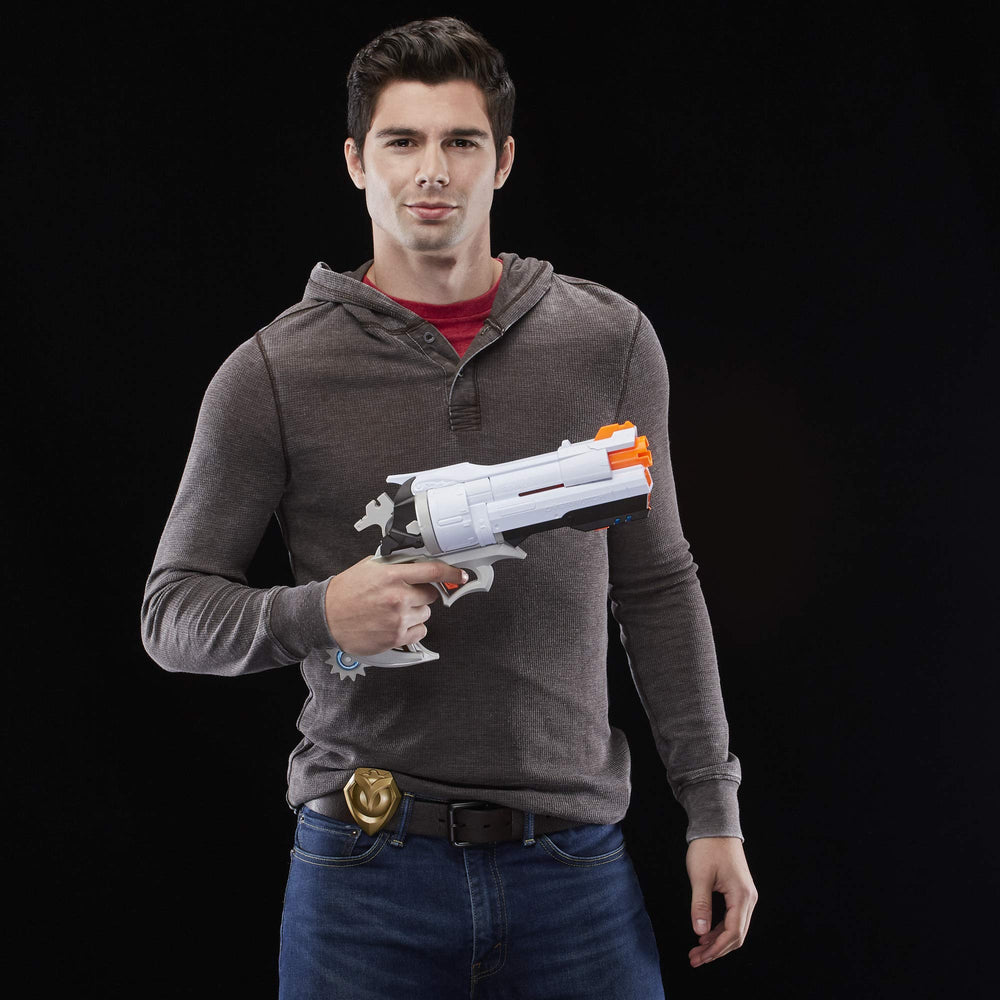 Nerf Overwatch McCree blaster with reactive hammer detail for authentic feel.