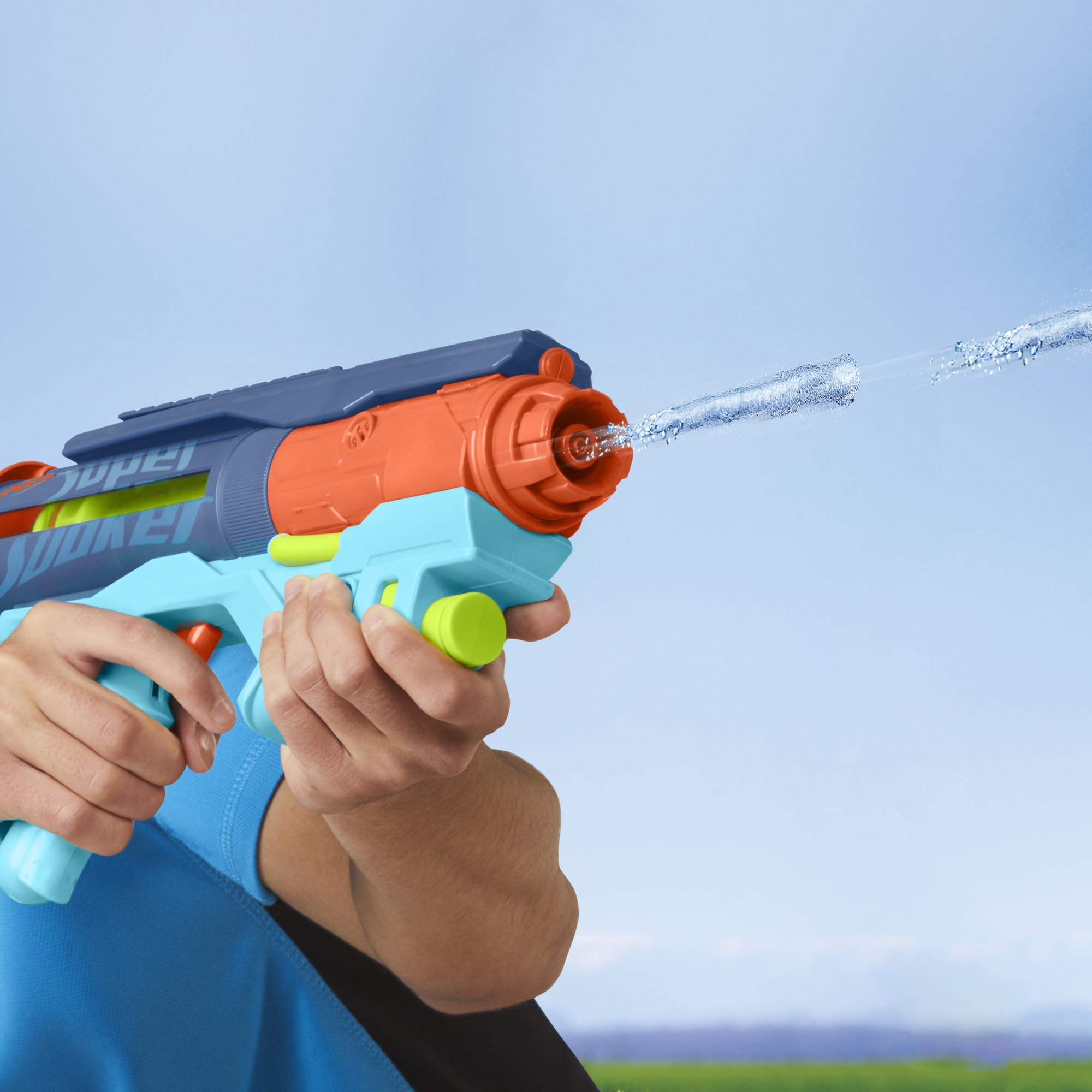 Nerf Power Drench trigger blasting during outdoor fun