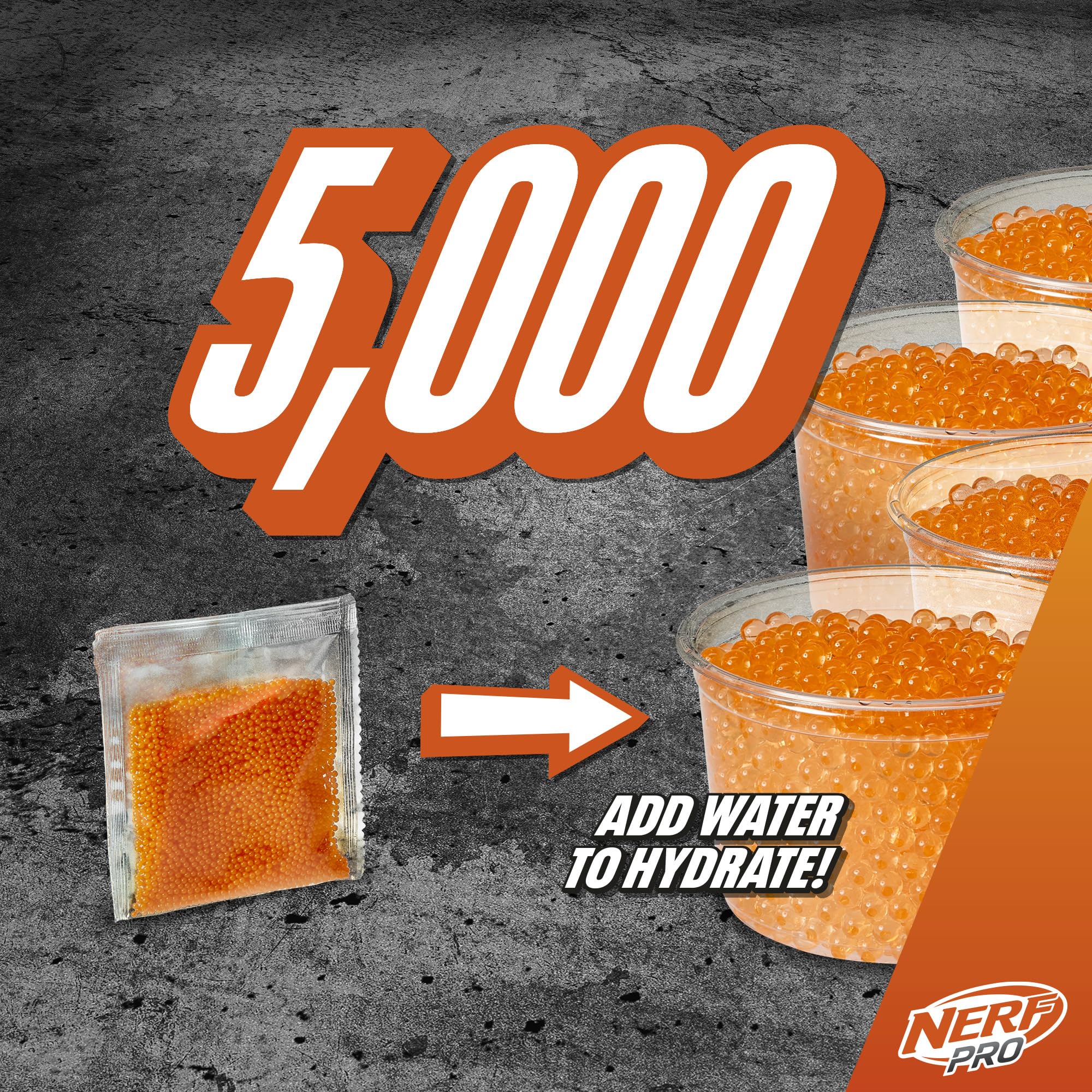 Nerf Pro Gelfire 5,000 dehydrated rounds ready to hydrate before use.
