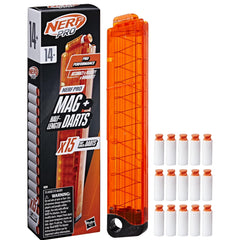 Nerf Pro Half-Length Magazine with 15 darts for quick reloads.