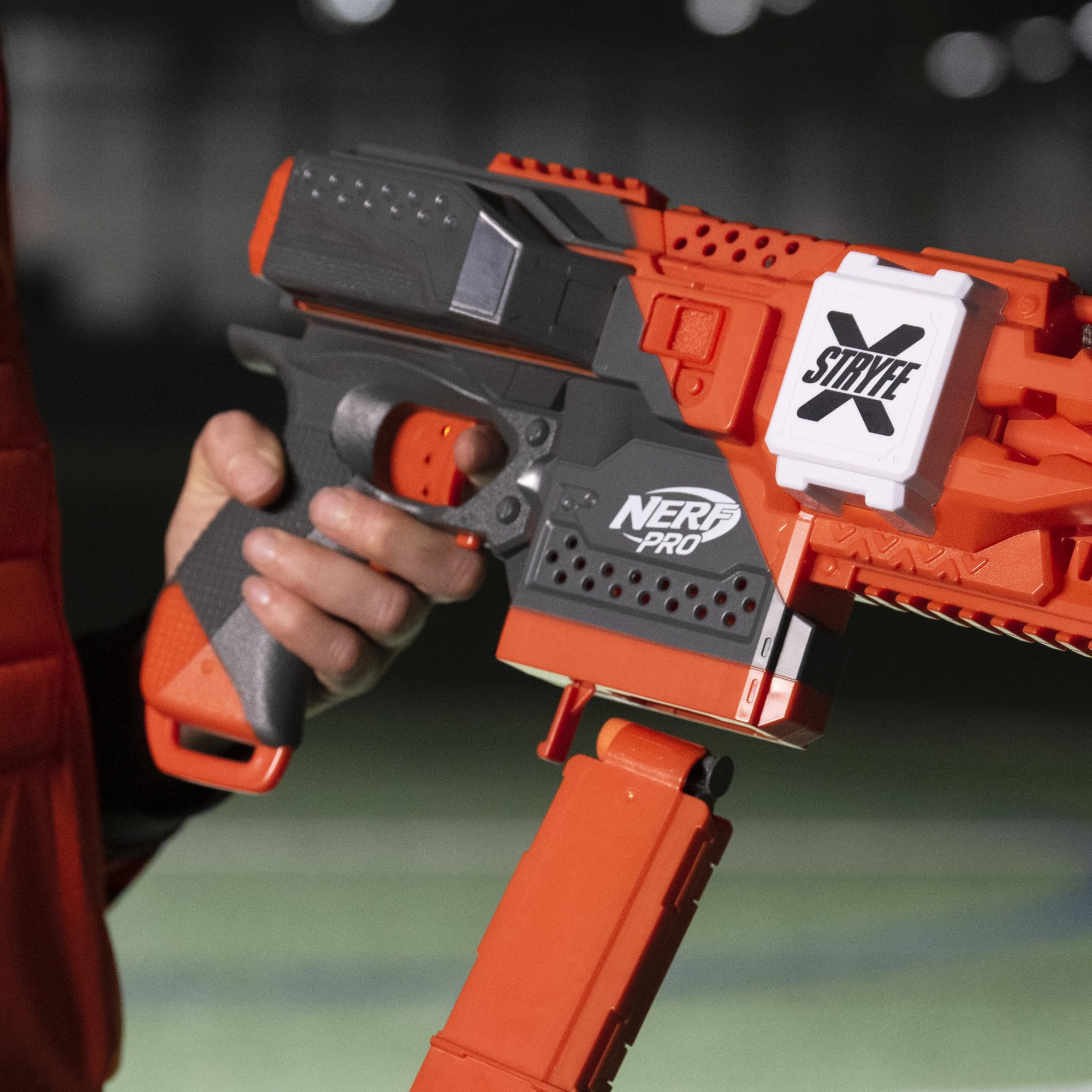 Nerf Pro Stryfe X compact grip for comfortable extended battles.