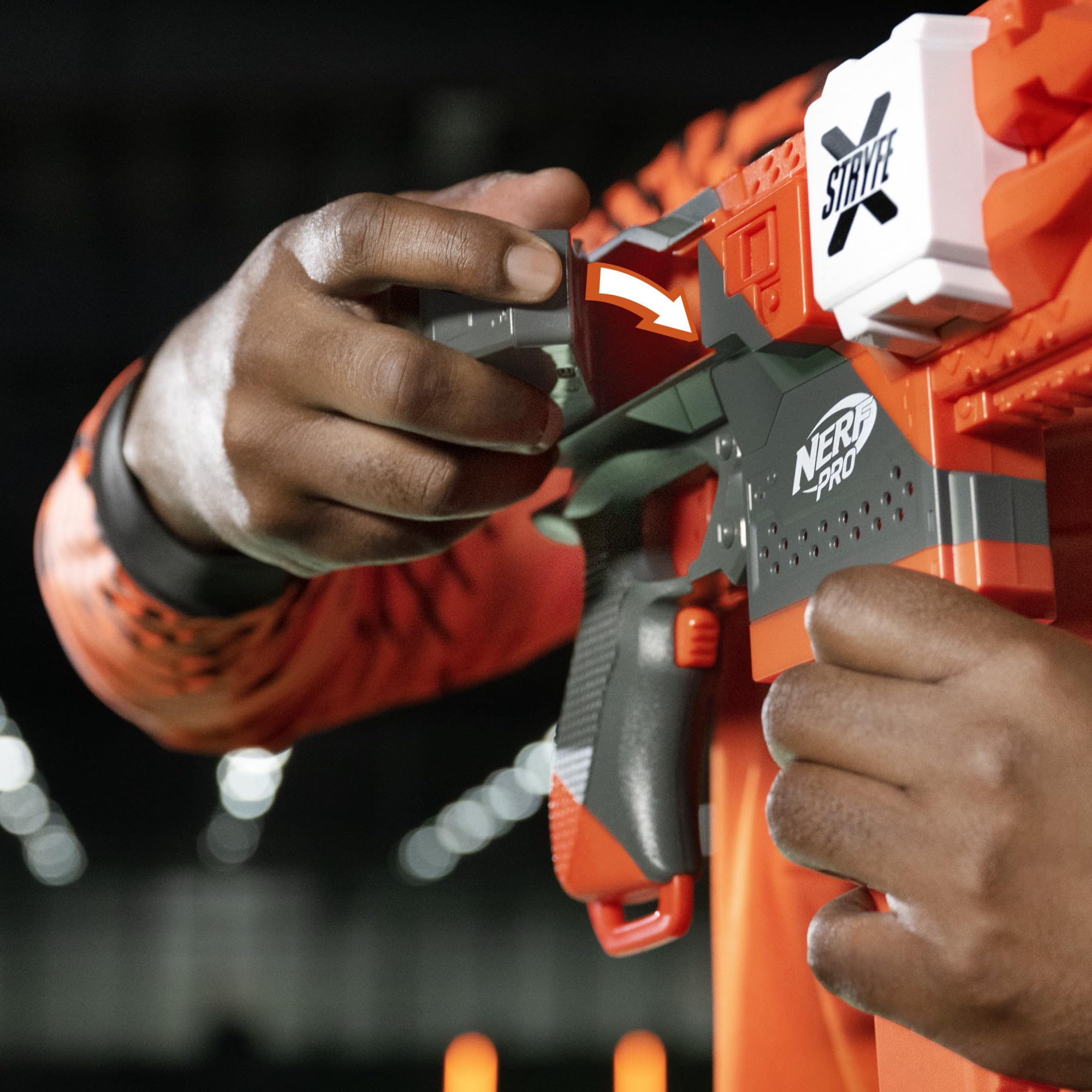 Nerf Pro Stryfe X durable design withstands tough Nerf play sessions.