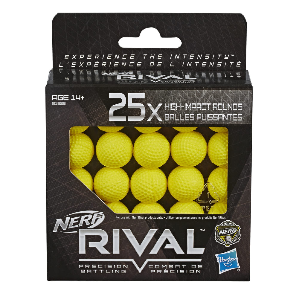 Nerf Rival 25-Round Refill Pack back view, compact refill for on-the-go battles.