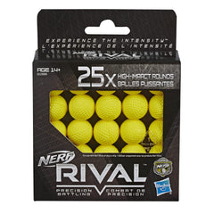 Nerf Rival 25-Round Refill Pack back view, compact refill for on-the-go battles.