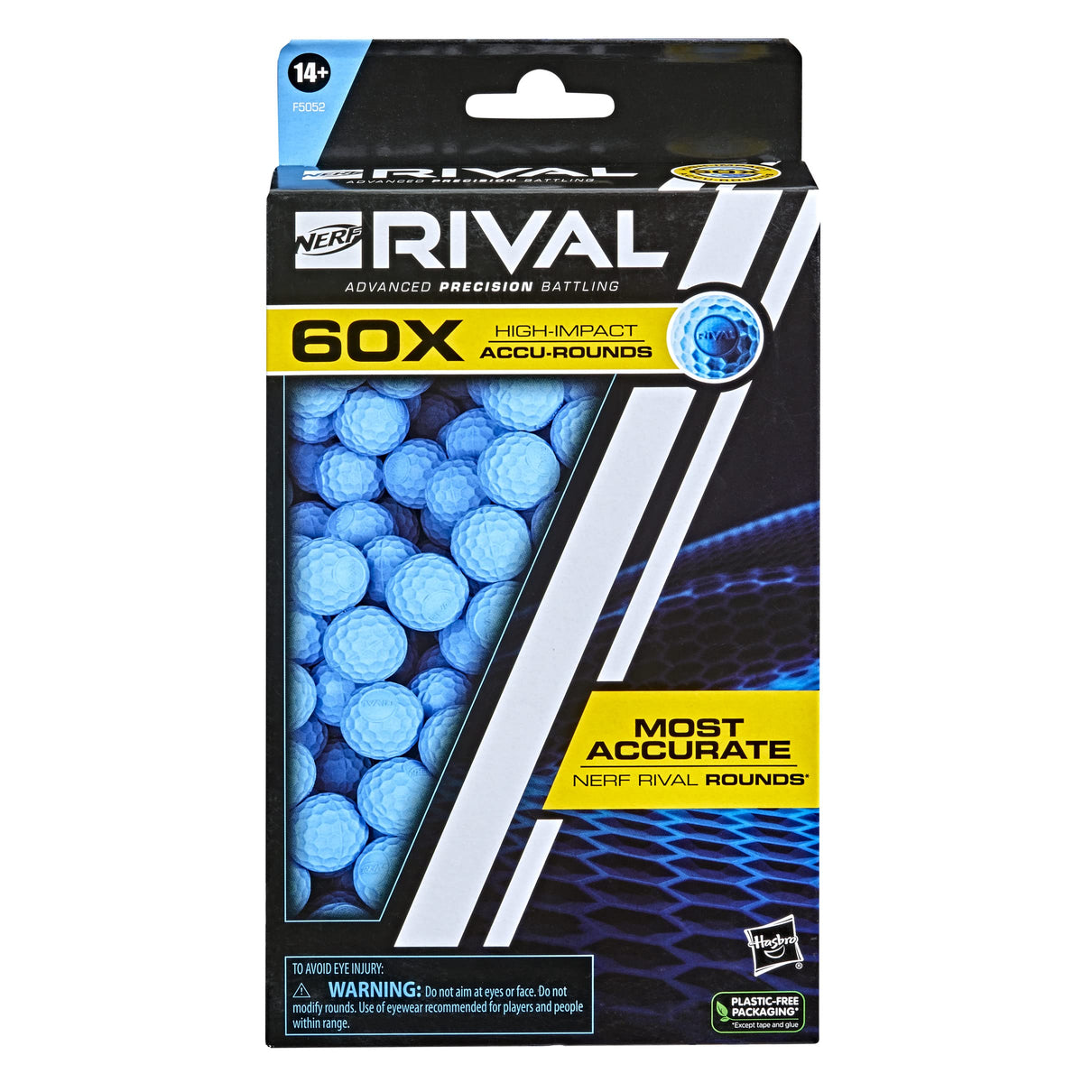 Nerf Rival Accu-Rounds refill pack with 60 rounds for consistent flight in battles.