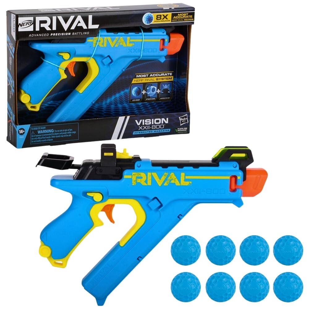 Nerf Rival Vision XXII-800 blaster with eight-round integrated magazine for rapid engagement