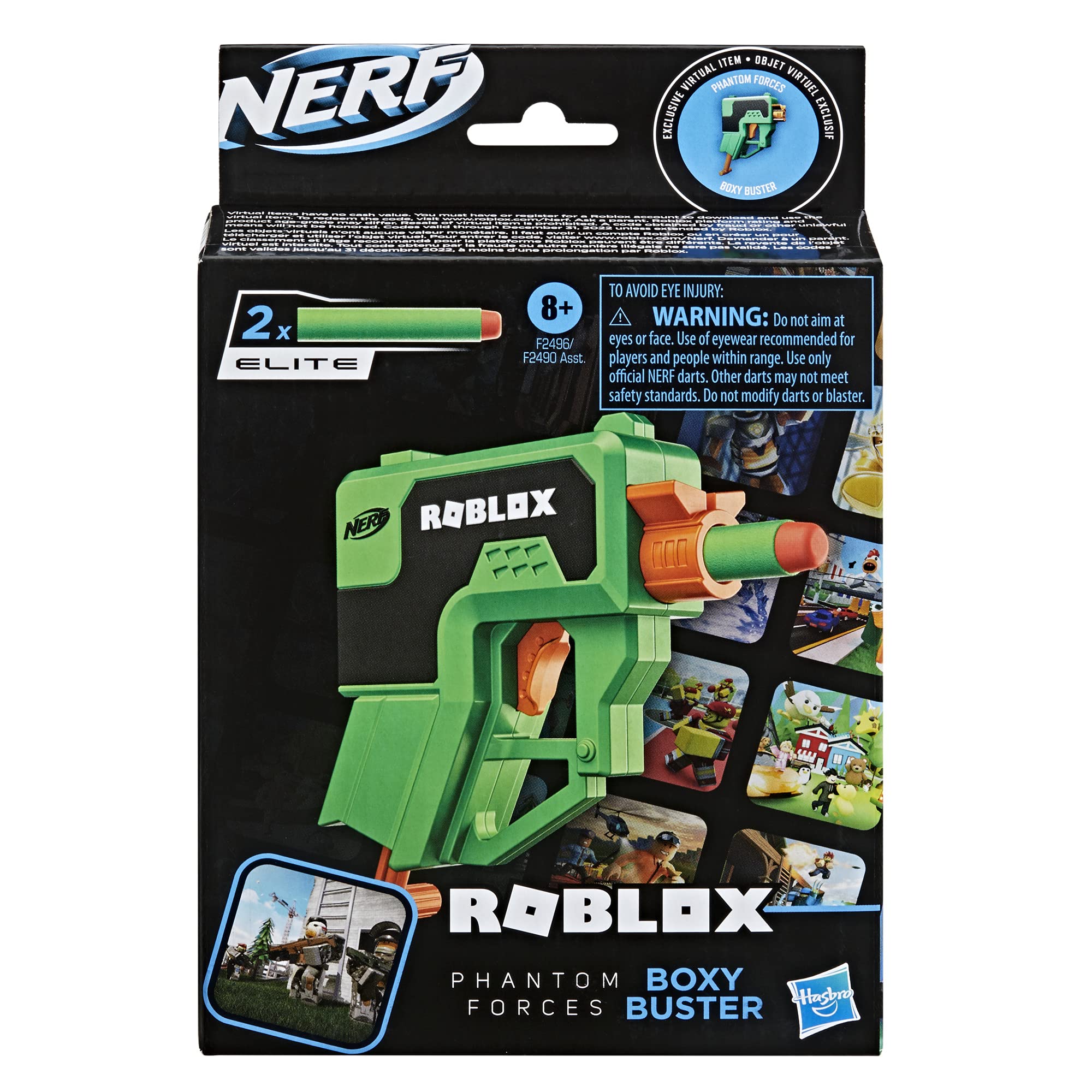 Nerf Roblox Boxy Buster dart in flight during a quick burst