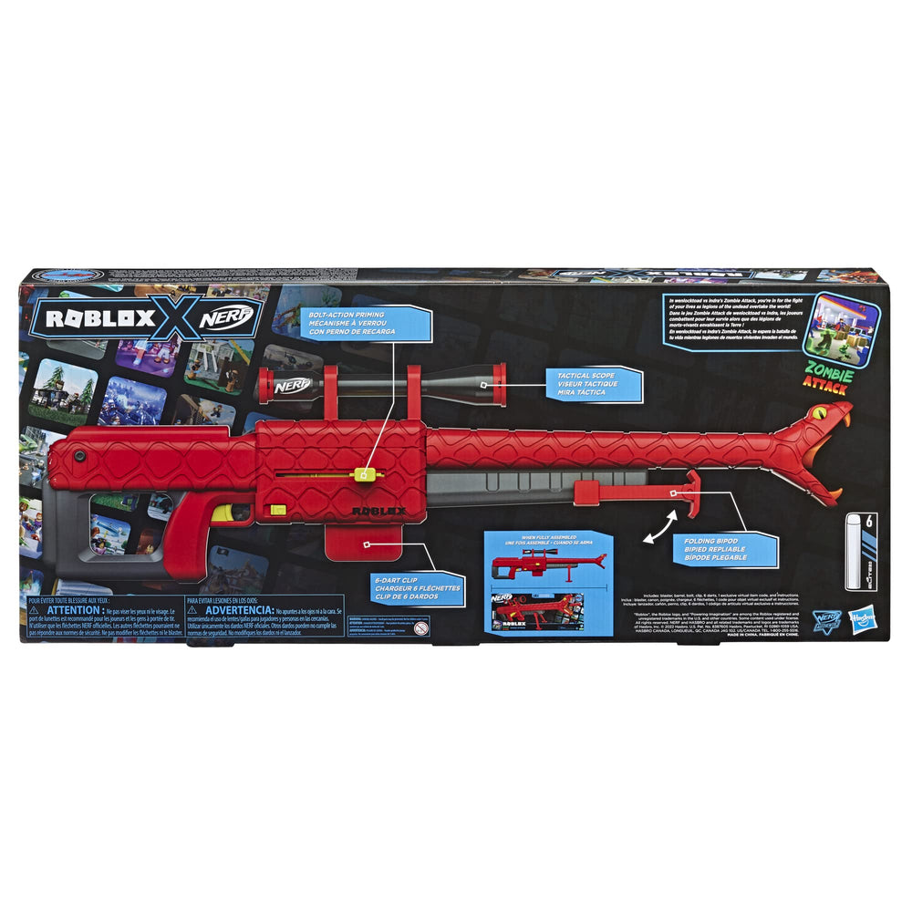 Nerf Roblox Zombie Attack Viper Strike folding bipod steadies shots for stability.