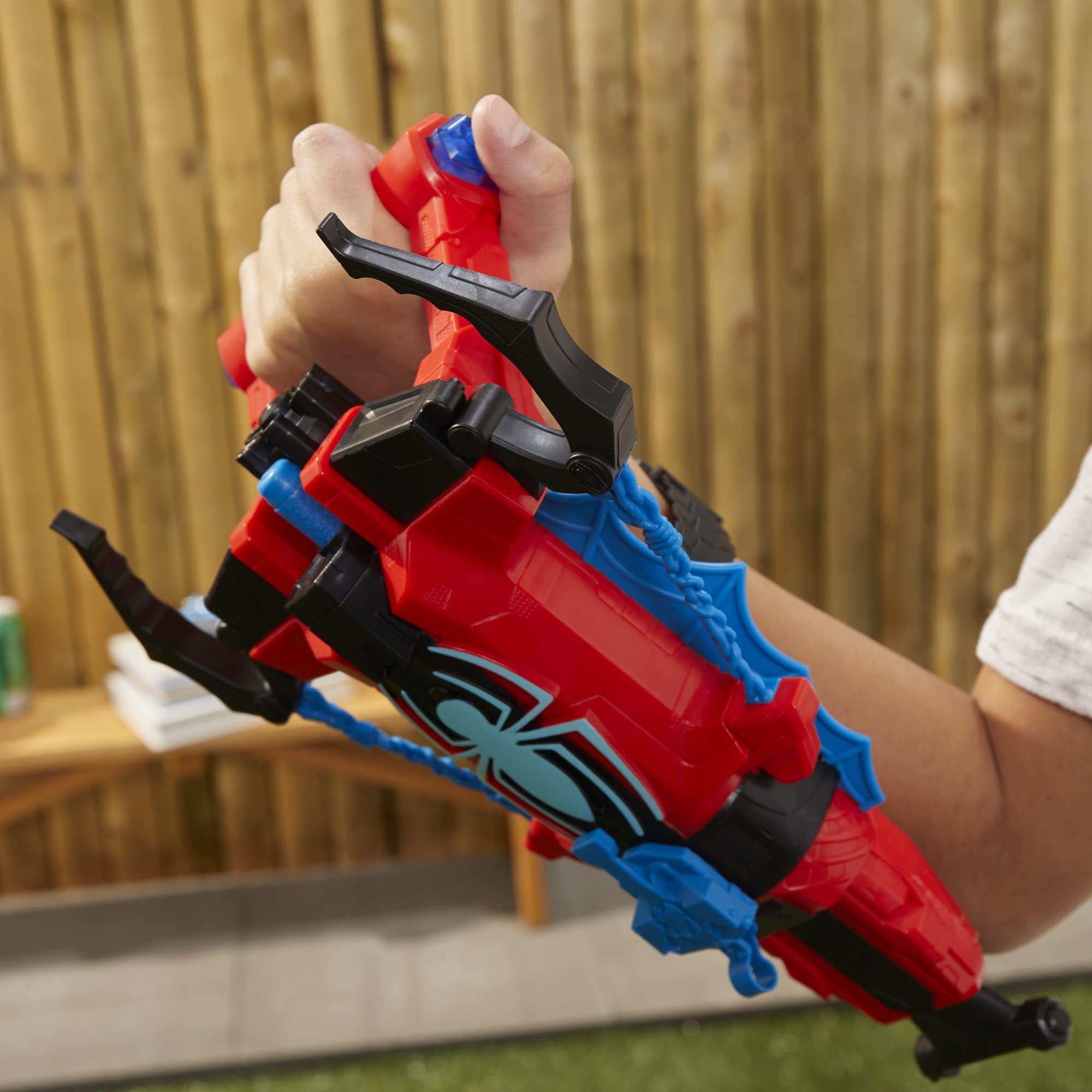 Gift-ready packaging highlights Spider-Man and Nerf action for fans.