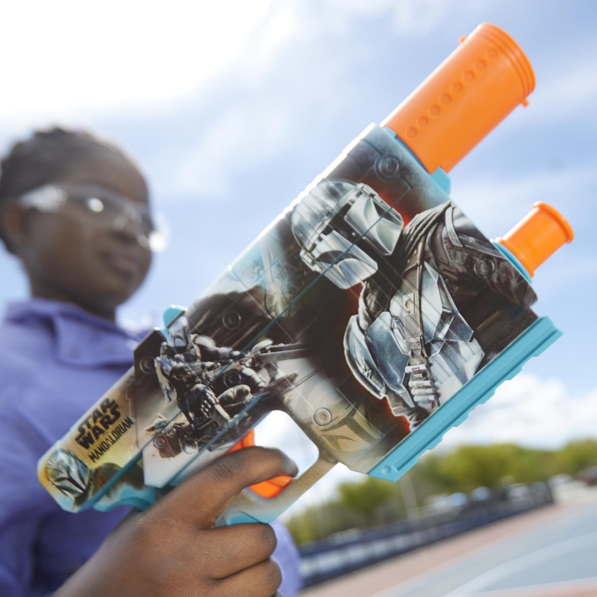 Nerf Star Wars Mandalorian artwork close-up captures immersive Mandalorian details