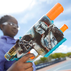 Nerf Star Wars Mandalorian artwork close-up captures immersive Mandalorian details