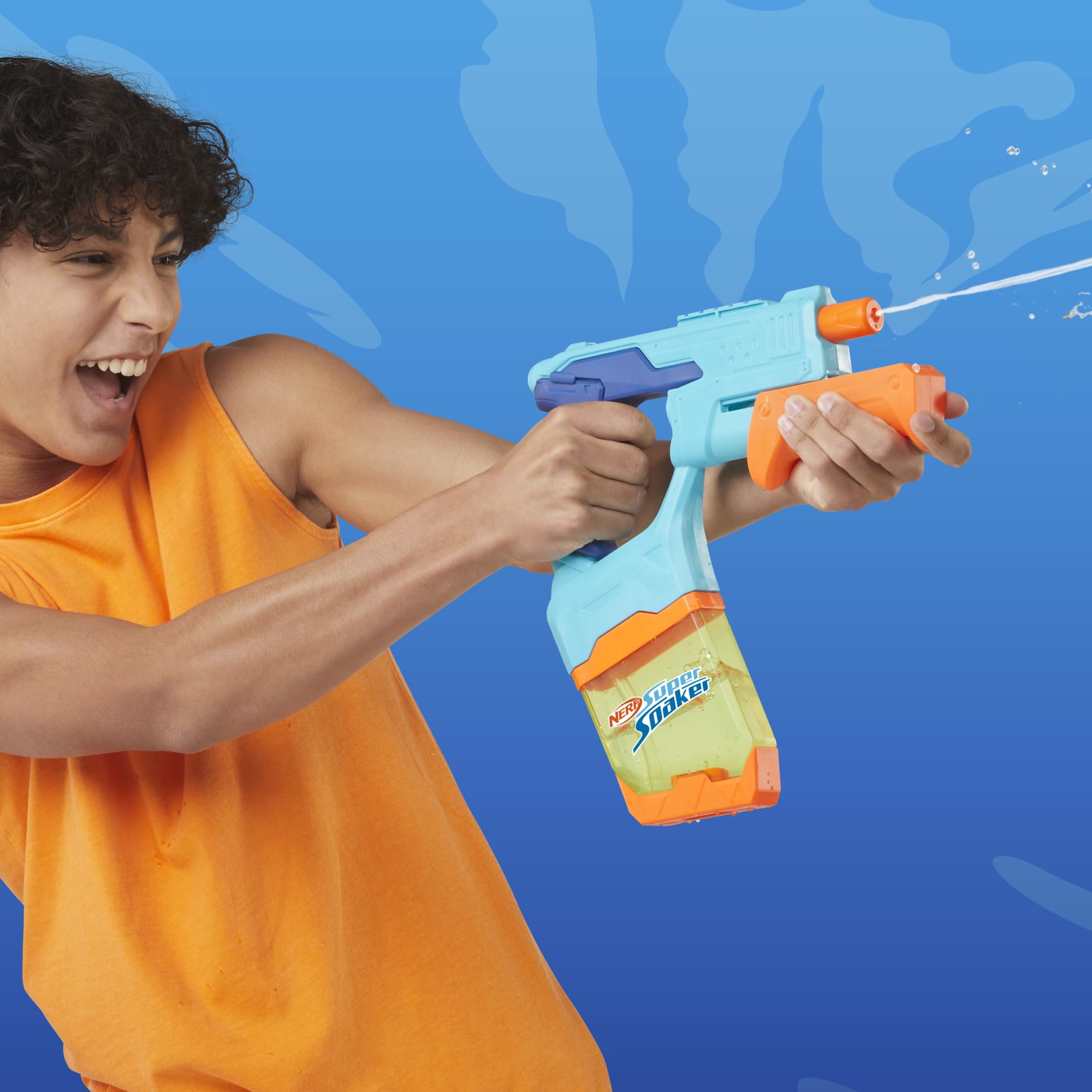 Dunk-Fill blaster spews water during spirited outdoor play.