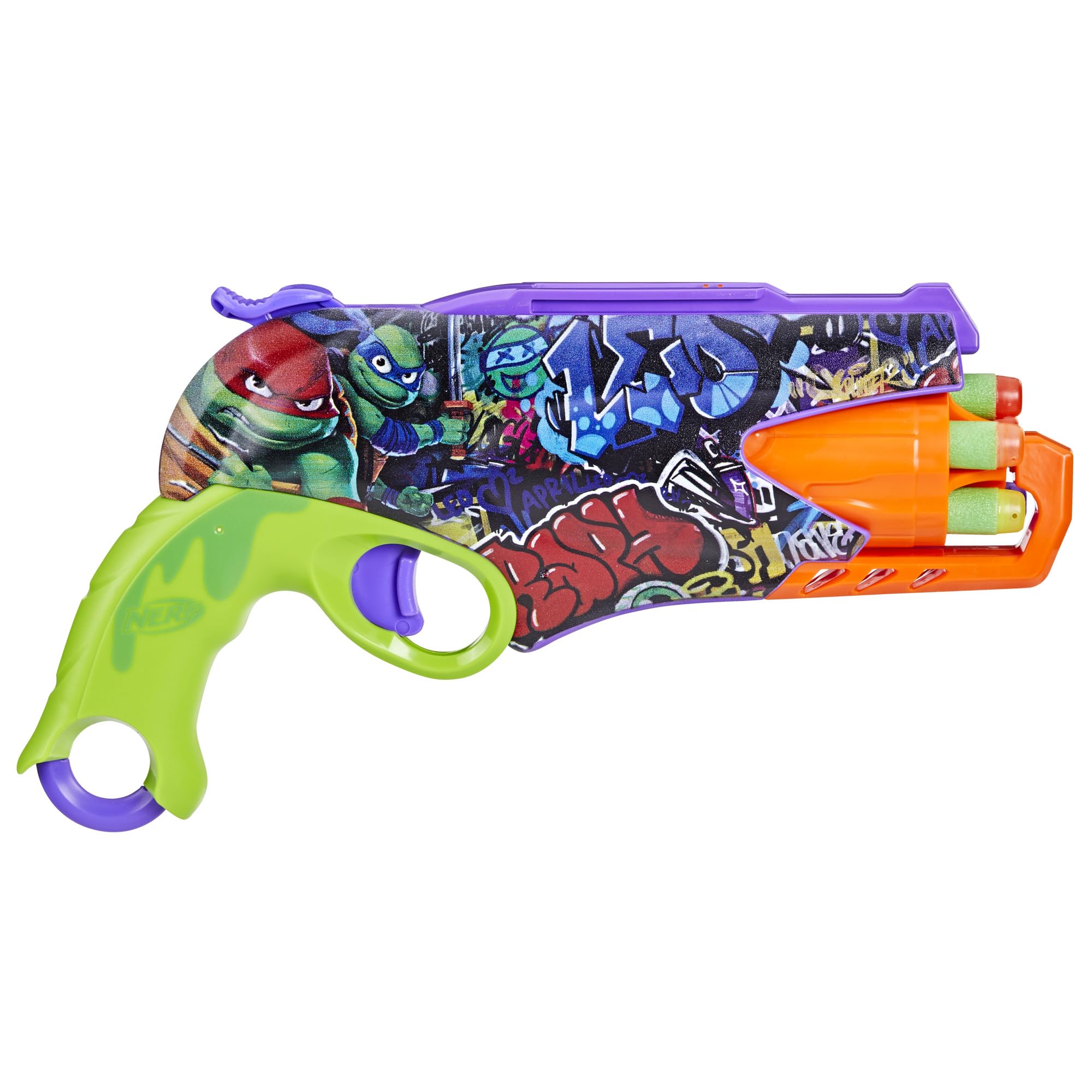 Children playing with Nerf TMNT blaster during outdoor game