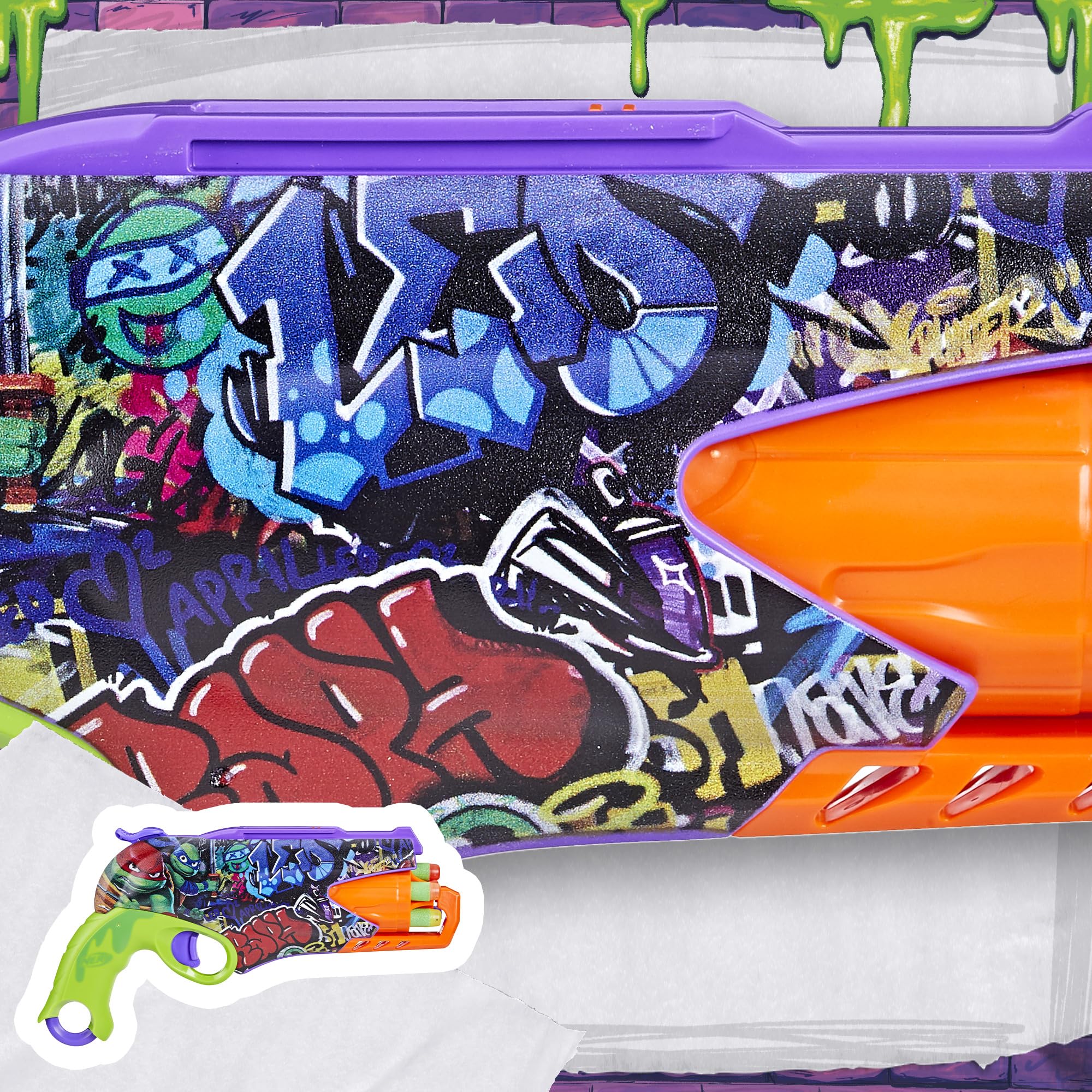 Nerf TMNT blaster rotating barrel demonstrates 5-dart capacity